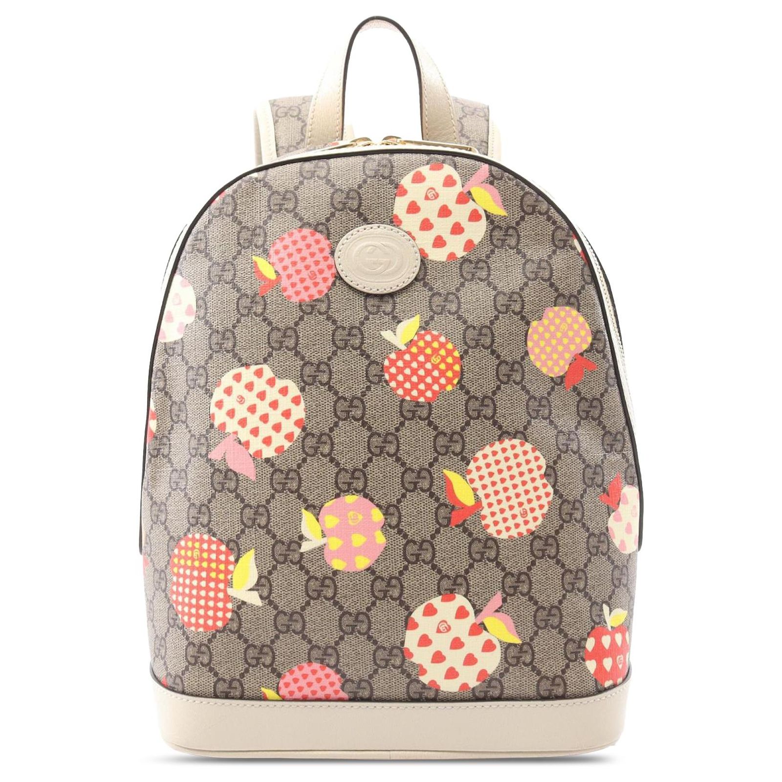 Gucci Brown GG Supreme Les Pommes Apple and Heart Backpack 