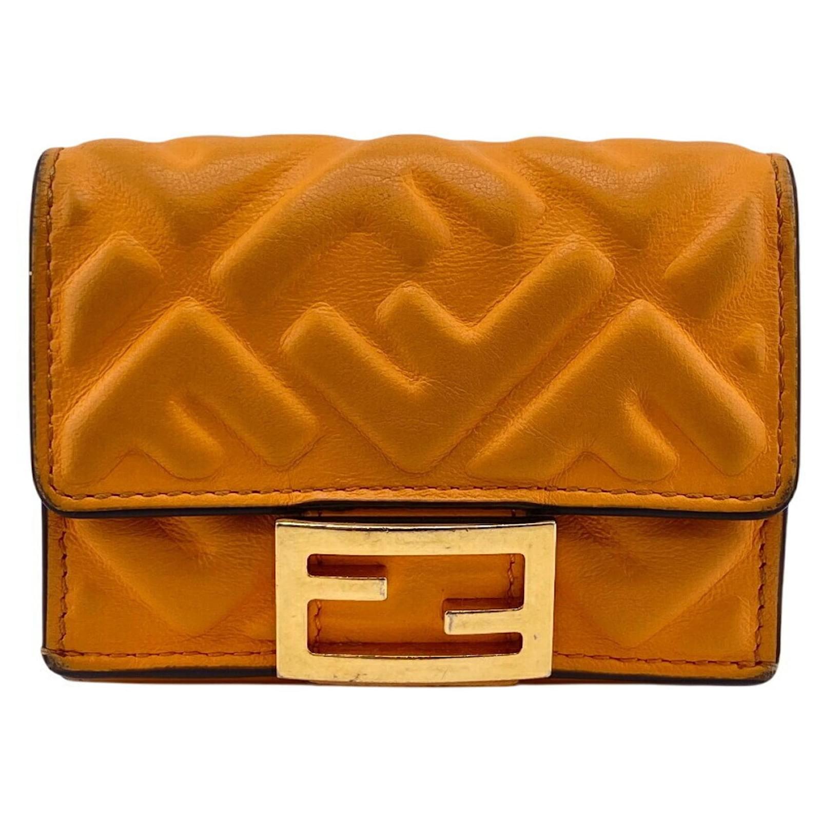 Fendi Micro Trifold Wallet Orange Leather Joli Closet