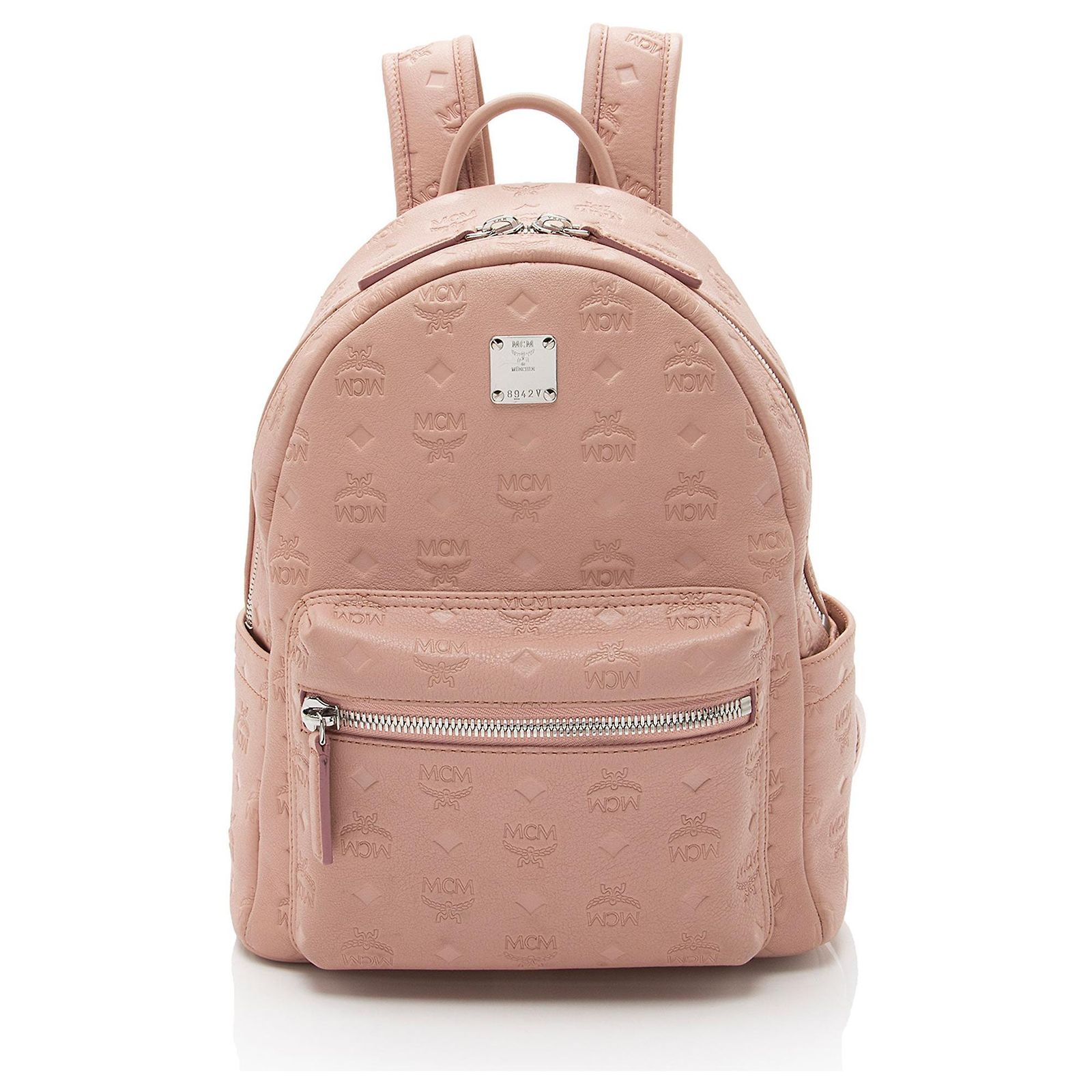 MCM Embossed Leather Small Backpack Pink ref.2411686 - Joli 