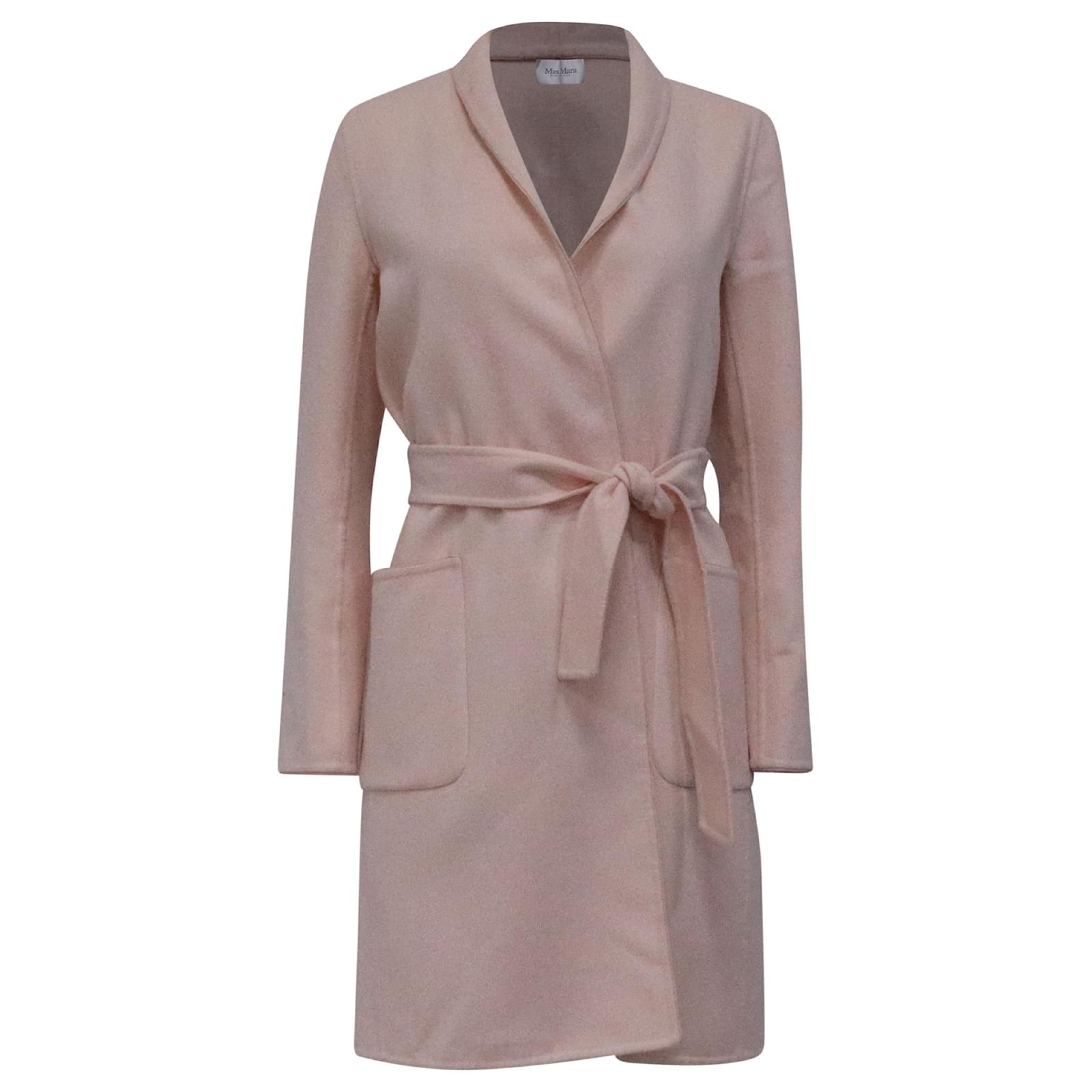 Abrigo Wrap Max Mara con Bolsillos en Lana Rosa Joli