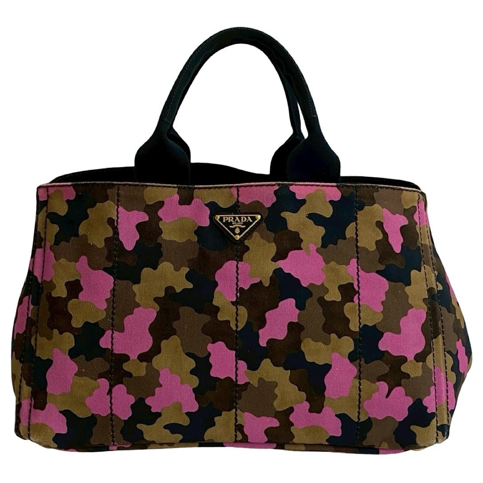 Prada Canapa Camouflage Canvas Tote Bag Braun Schwarz Pink