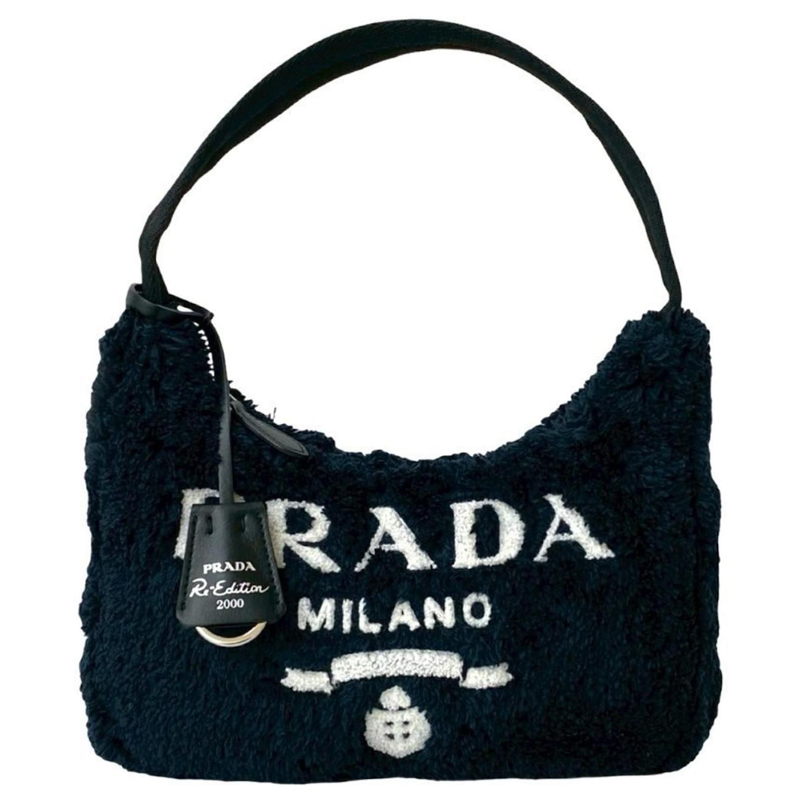 Prada Re-Edition Terry Mini Triangle Logo Handbag Black Faux fur - Main Image