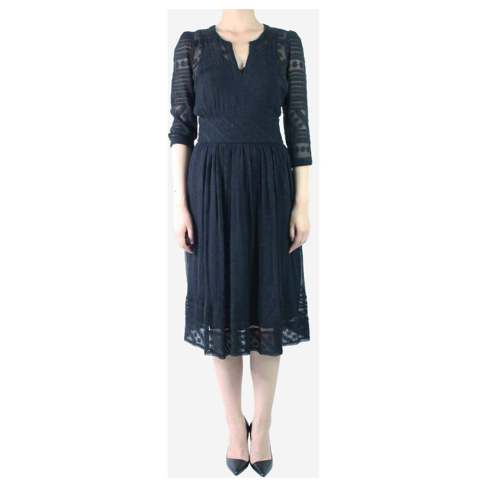 Isabel Marant Black embroidered midi dress - size UK 8 Silk ref.2415448 -  Joli Closet