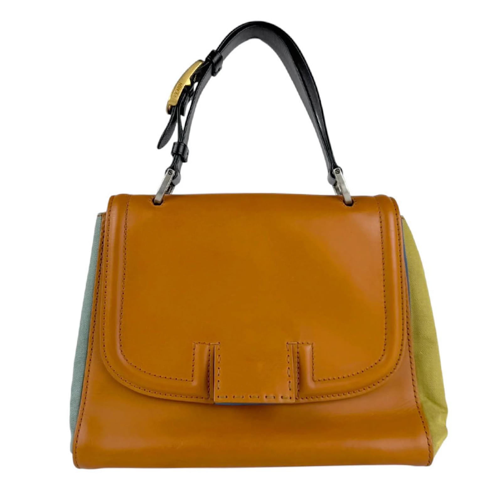 Fendi Damen Leder Schultertasche Braun Mehrfarben Leinwand ref