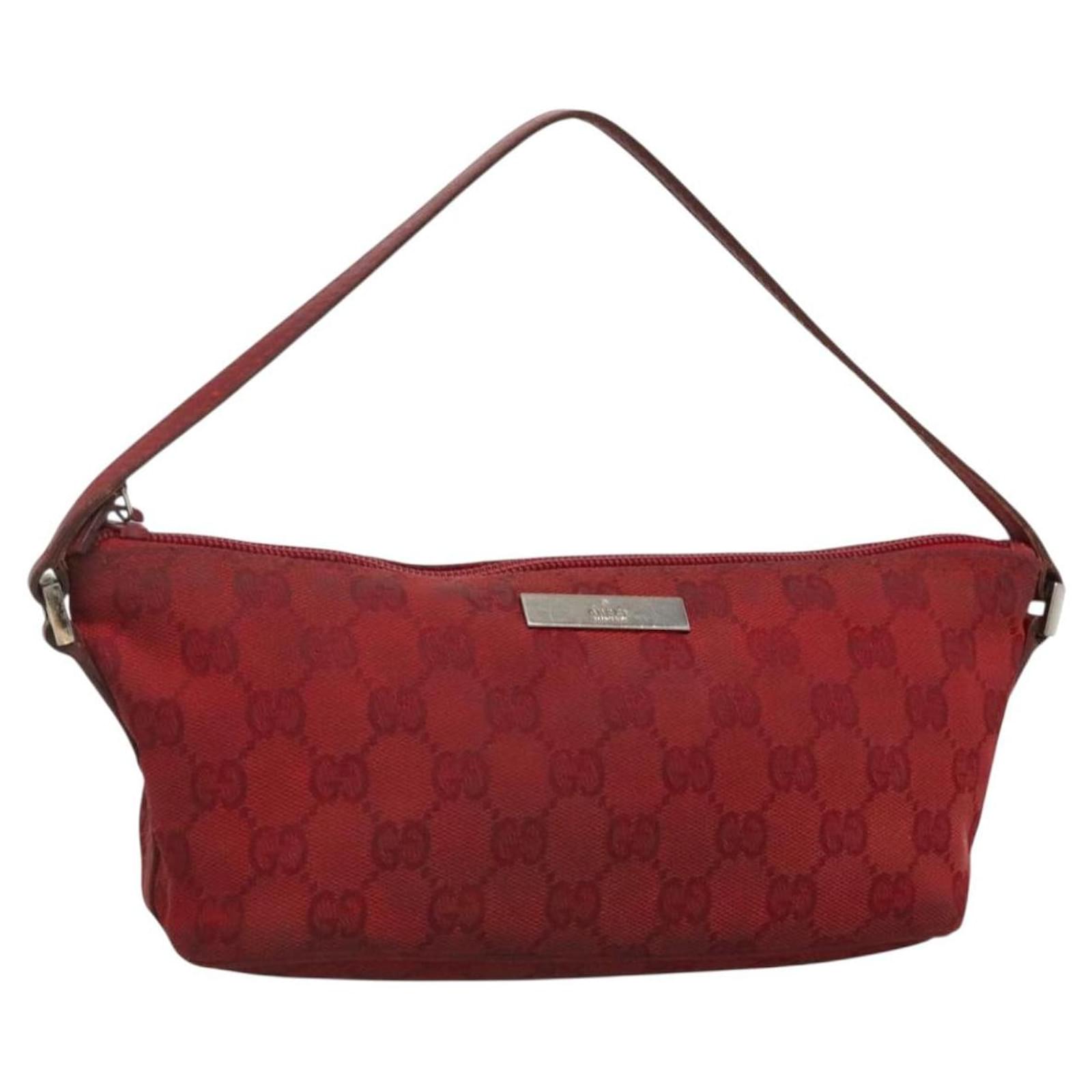 GUCCI GG Canvas Accessory Pouch Red Silver 039 1103 2123 Auth