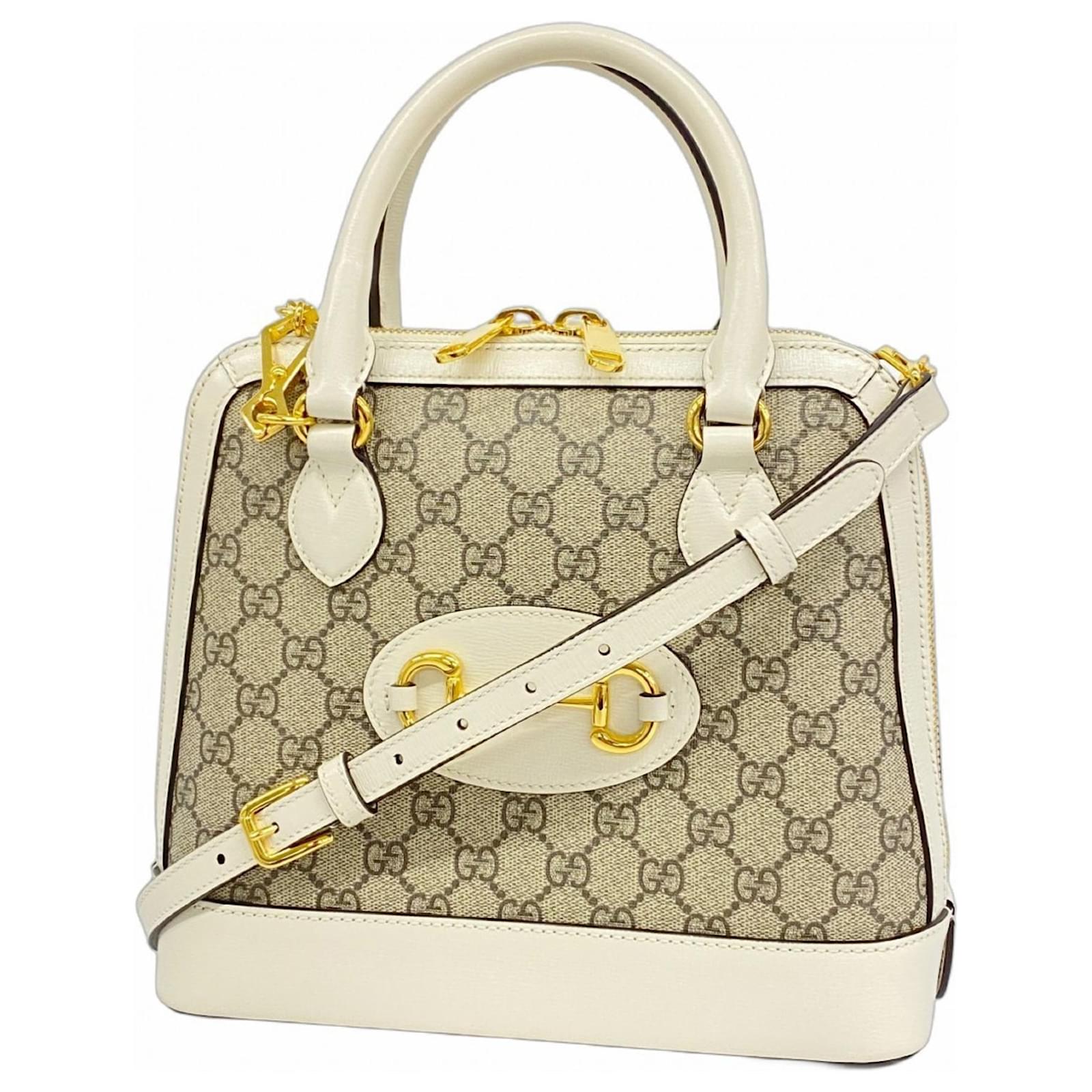 Gucci GG Supreme Horsebit Handtasche Weiß Beige Leder Kunststoff
