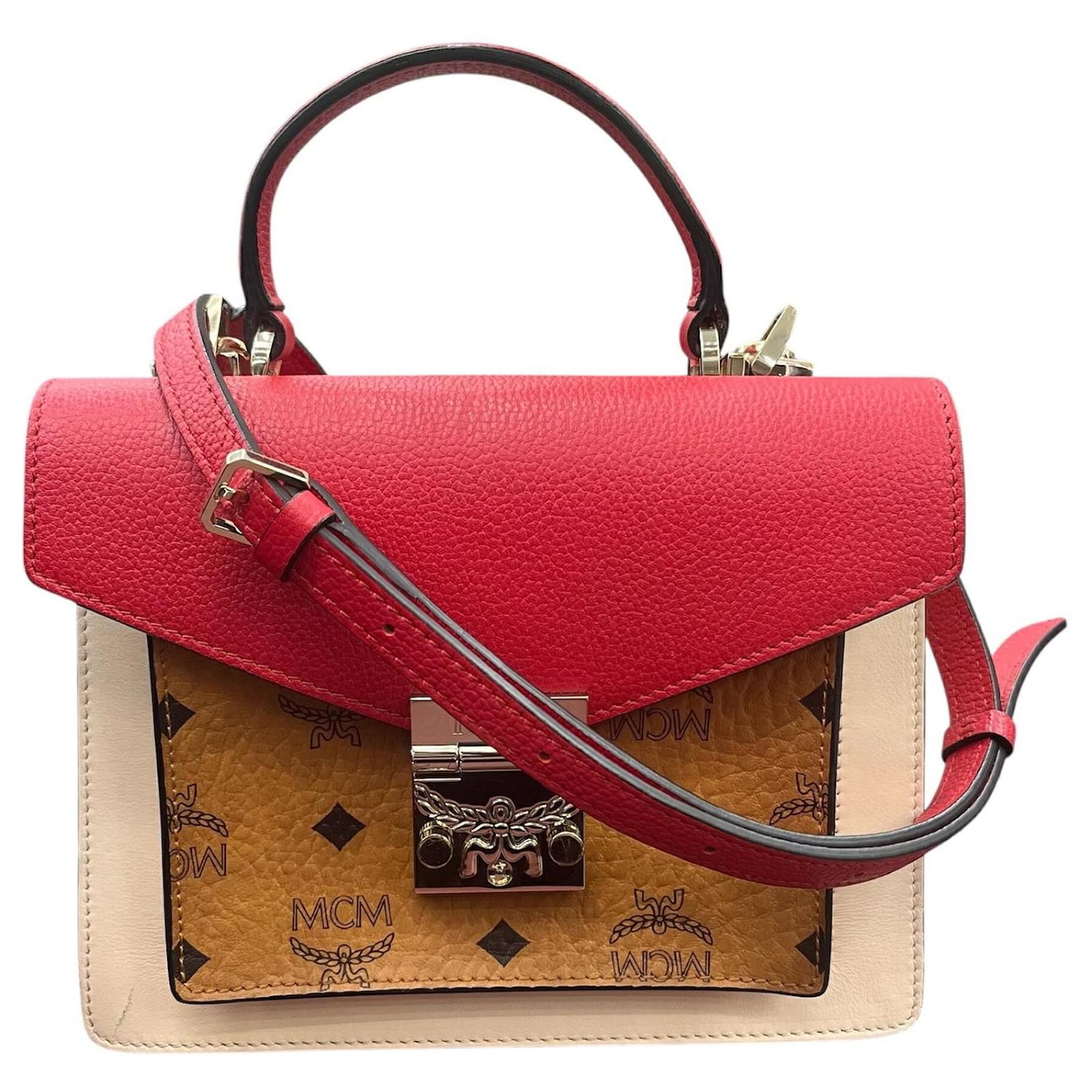 Sac à main/épaule MCM Tracy Cuir Rouge Écru Joli Closet