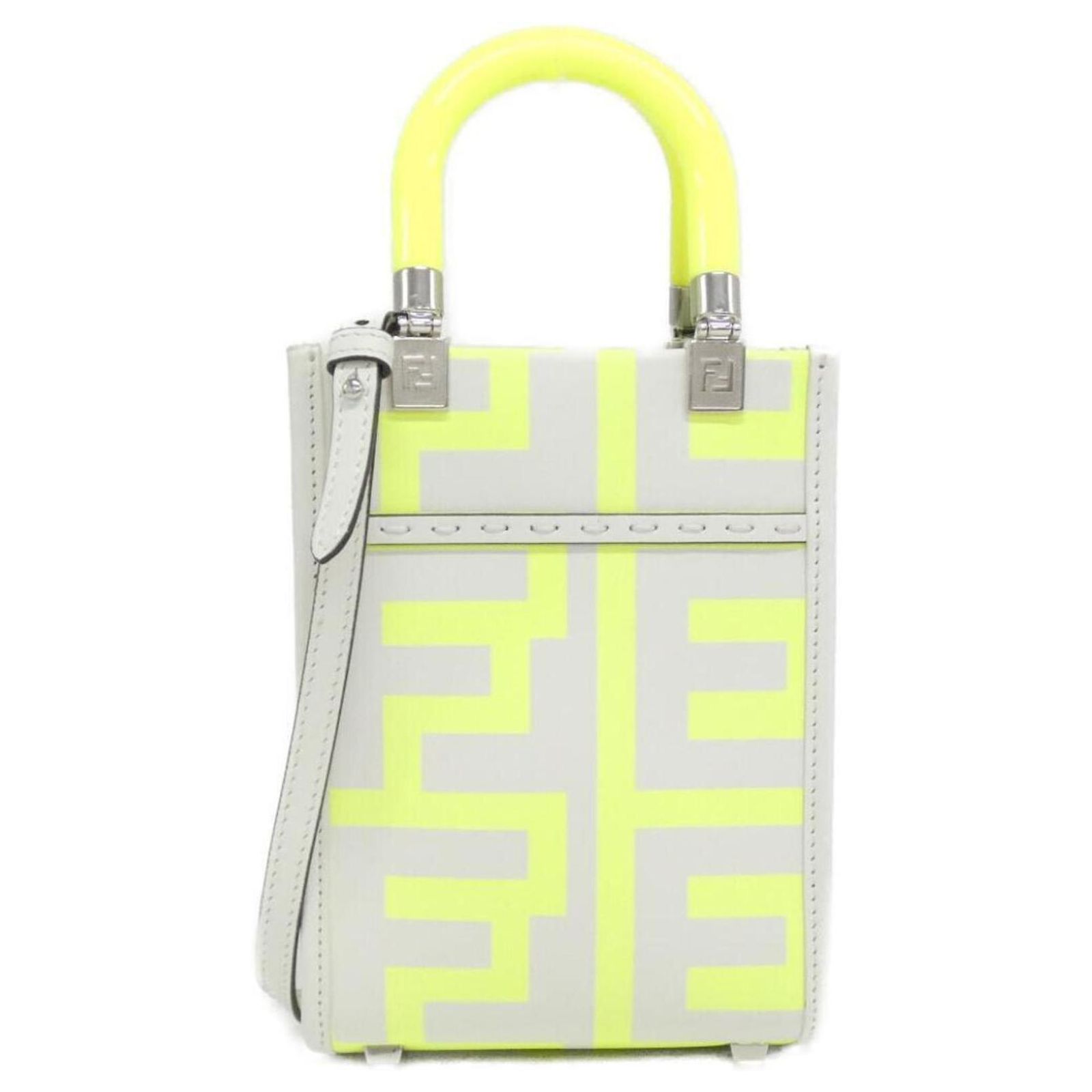 Fendi Sunshine Shopper Mini Handbag White Yellow Leather ref 