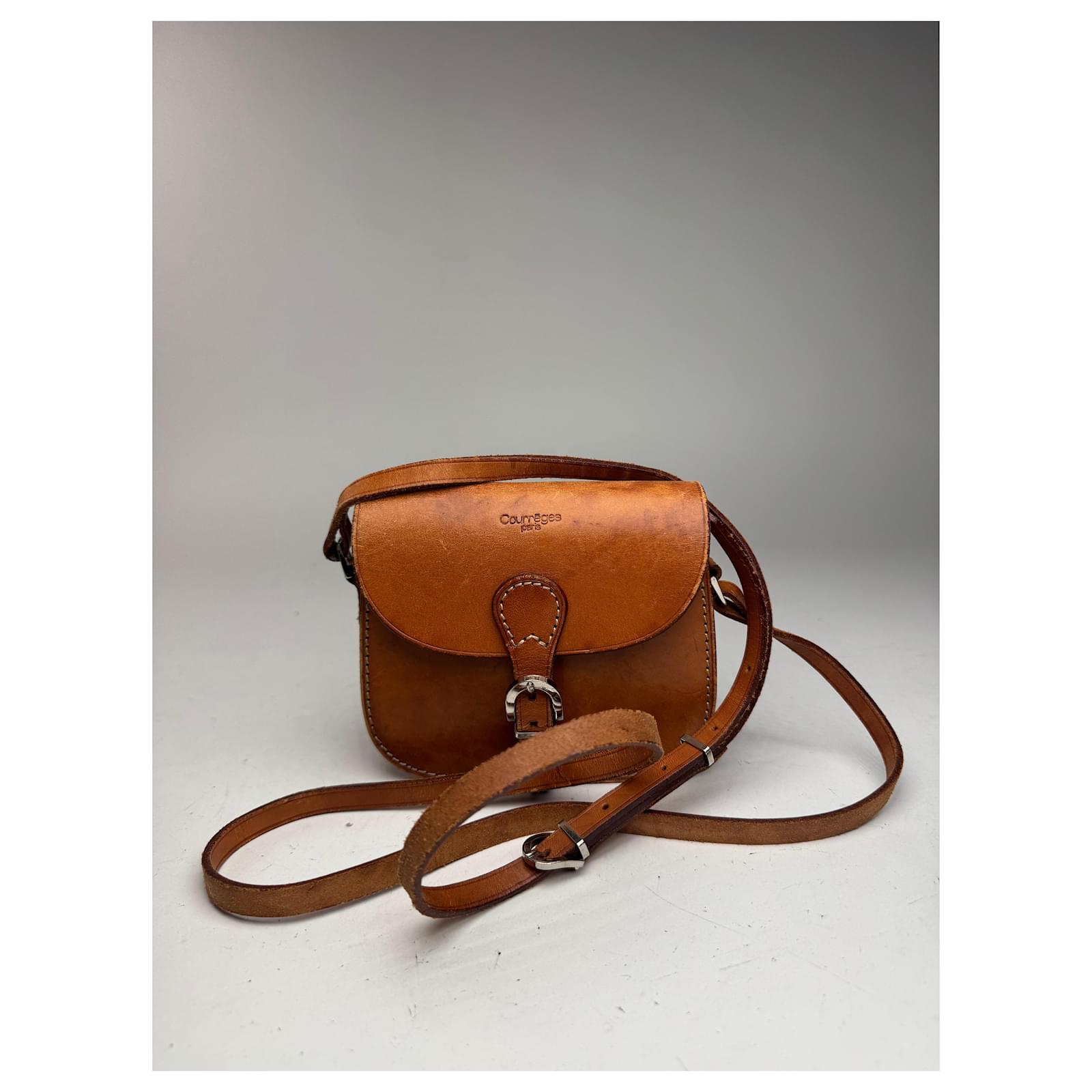 Vintage Courreges Paris Crossbody leather bag brown ref.2418060