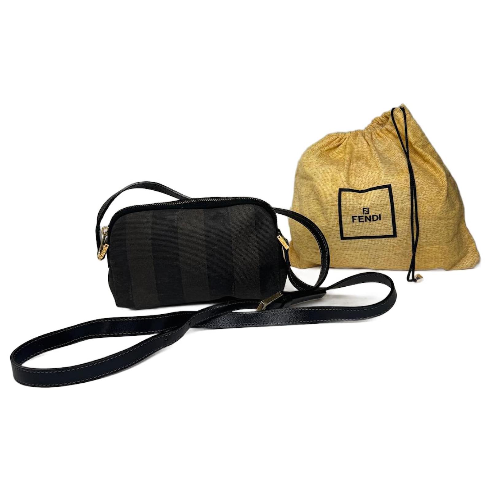 Vintage Fendi Roma Striped leather crossbody bag black brown ref