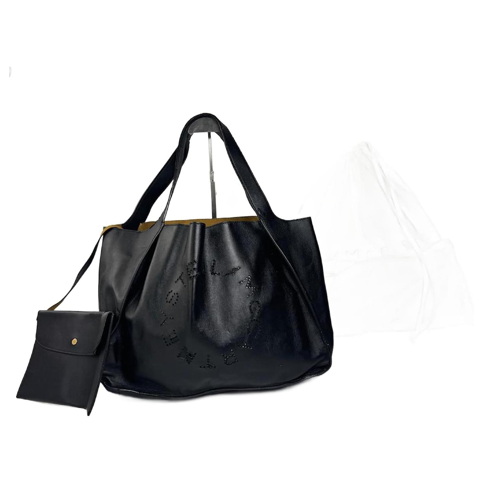 Stella Mc Cartney Borsa tote in pelle vegana nera con logo vintage