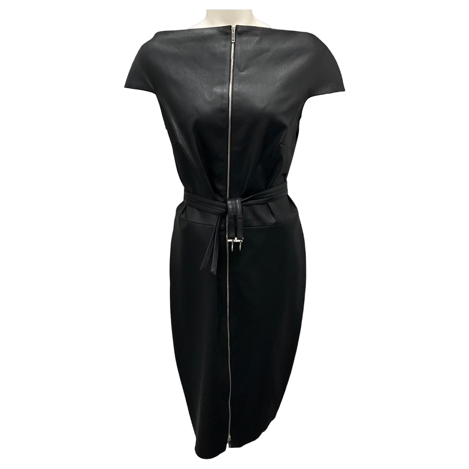 Robe en cuir d'agneau stretch noir Jitrois avec ceinture ref
