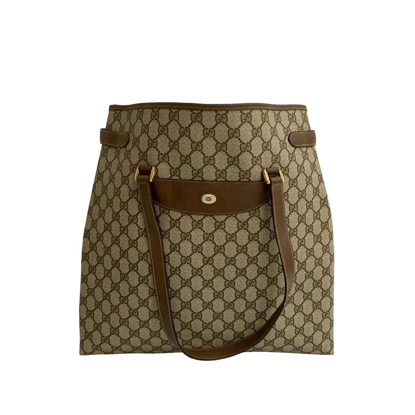 Gucci Old GG Logo Hardware Leather Tote Bag Brown Plastic ref 