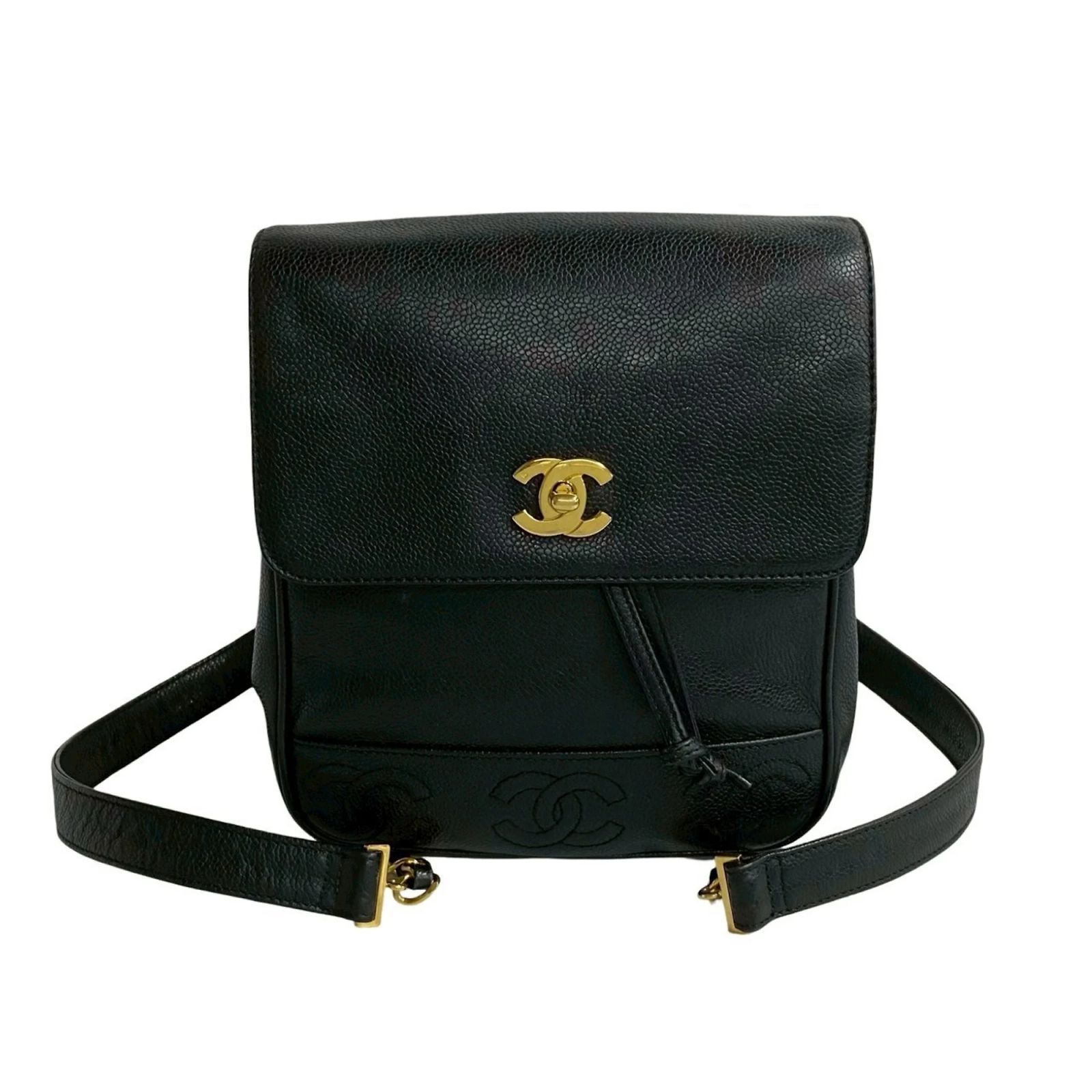 Chanel Triple Coco Backpack Caviar Leather CHANEL Triple Coco Backpack Caviar Skin White Gold CC Auth  main image 4