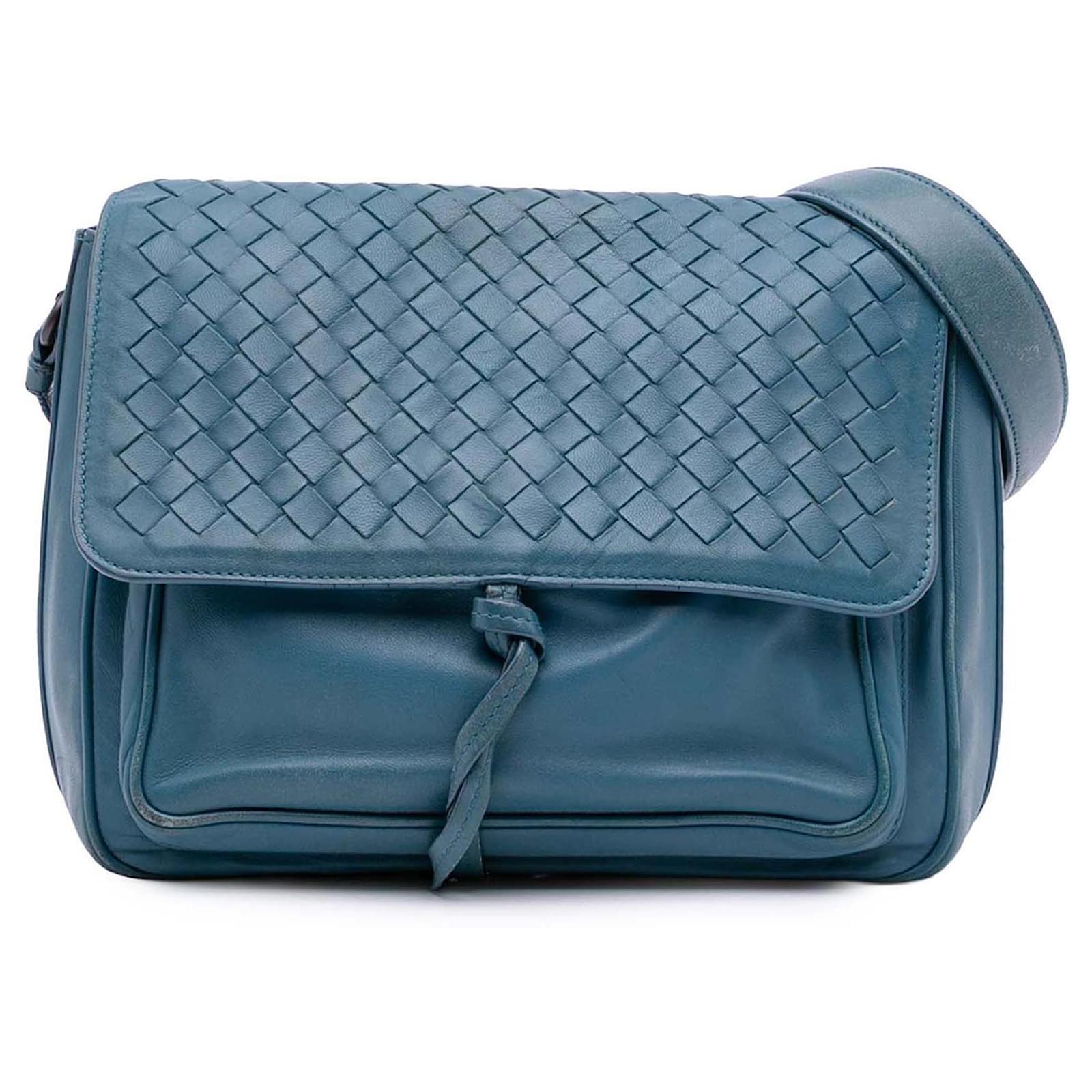 Bottega Veneta Blue Intrecciato Trimmed Nappa Flap Crossbody Bottega Veneta Blue Intrecciato Trimmed Nappa Flap Crossbody