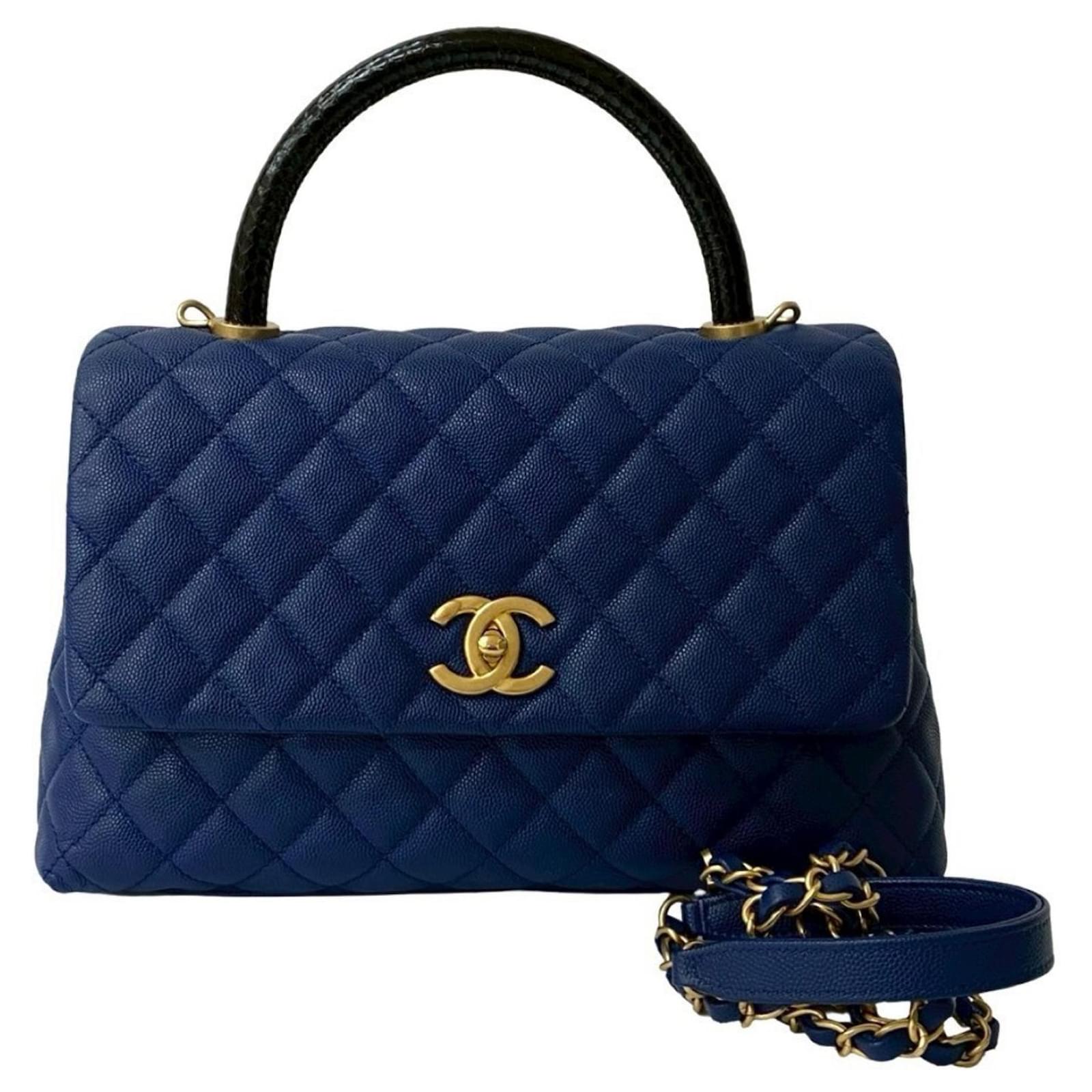 Bolso de mano Chanel Matelassé Coco de piel caviar Negro Azul ref