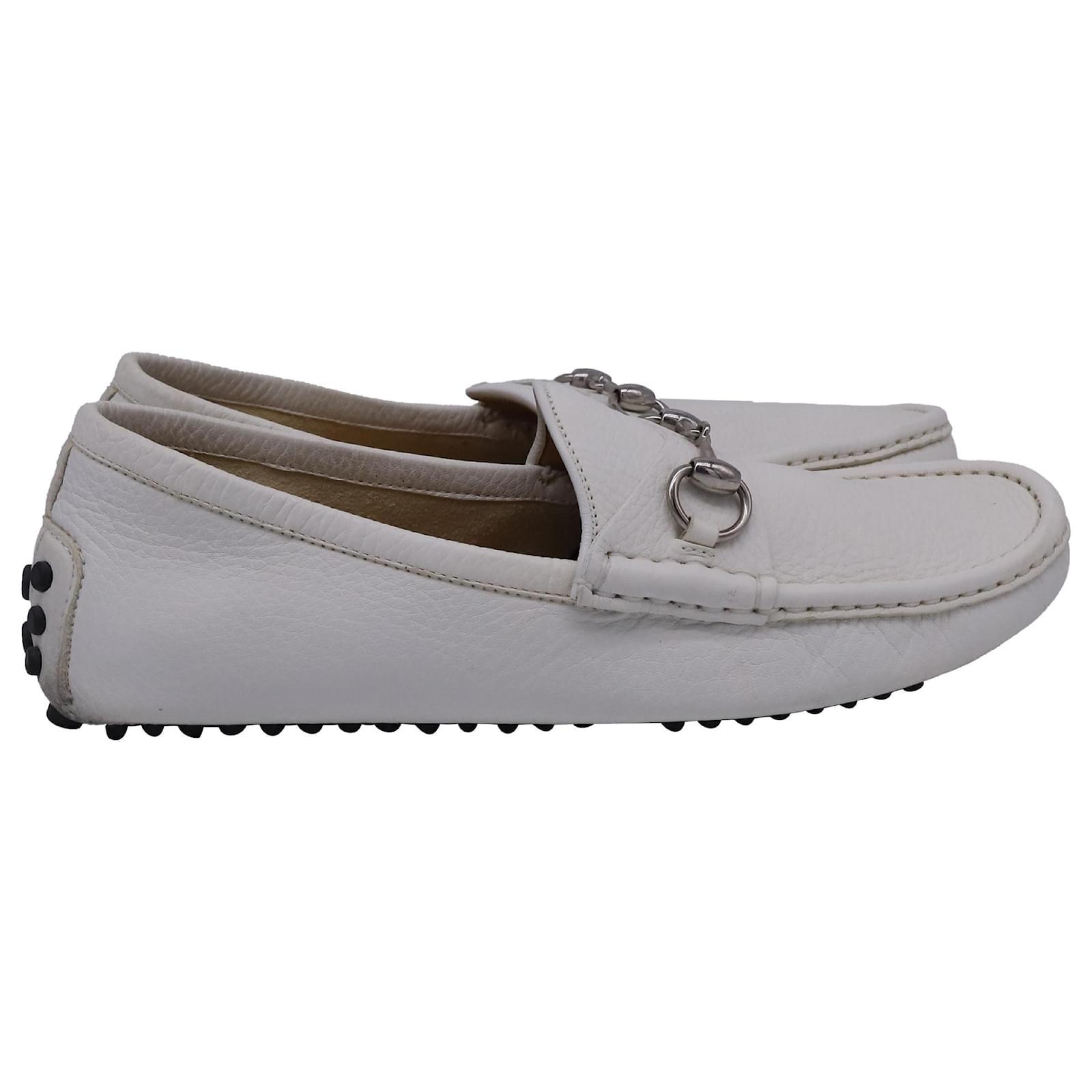 Gucci Horsebit Driver Shoes in White Leather Cream