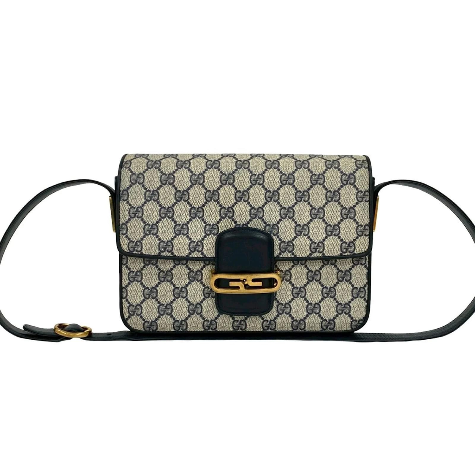 Gucci Old GG Logo Hardware Leather Shoulder Bag Navy blue