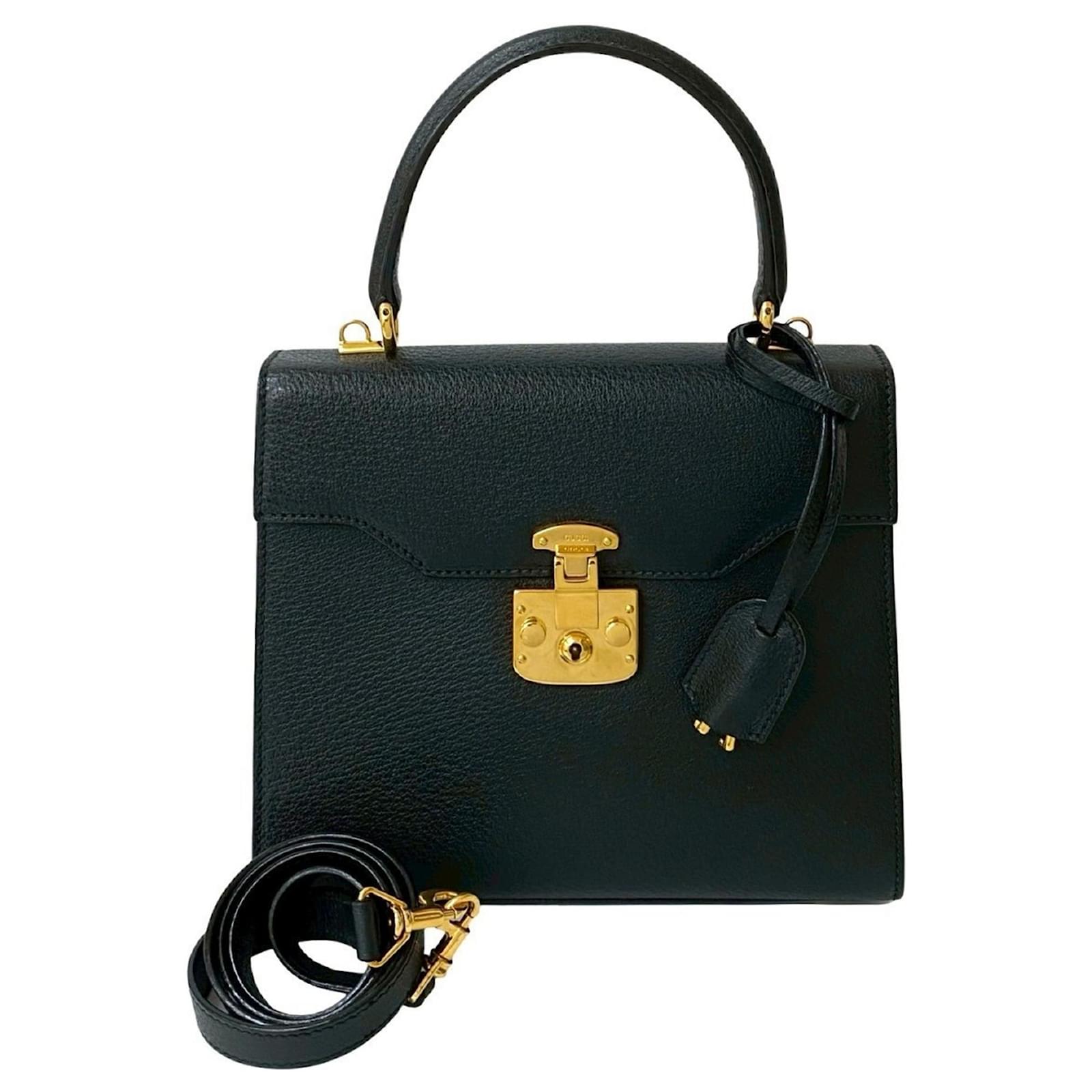 バッグ OLD GUCCI 2way Leather Shoulder Bag GUCCI Shoulder Bag Leather 2way Black Gold Auth 117991 | eBay