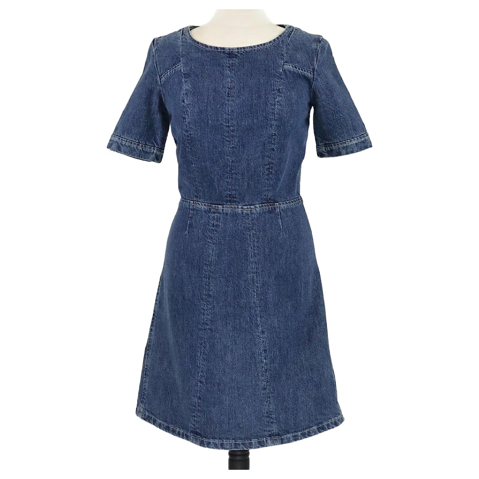 Chlo Chloe Blue Short Sleeve Crew Neck A Line Dress Cotton ref.2419809 - Joli Closet Chlo Chloe Blue Short Sleeve Crew Neck A Line Dress Cotton ref.2419809 - Joli Closet