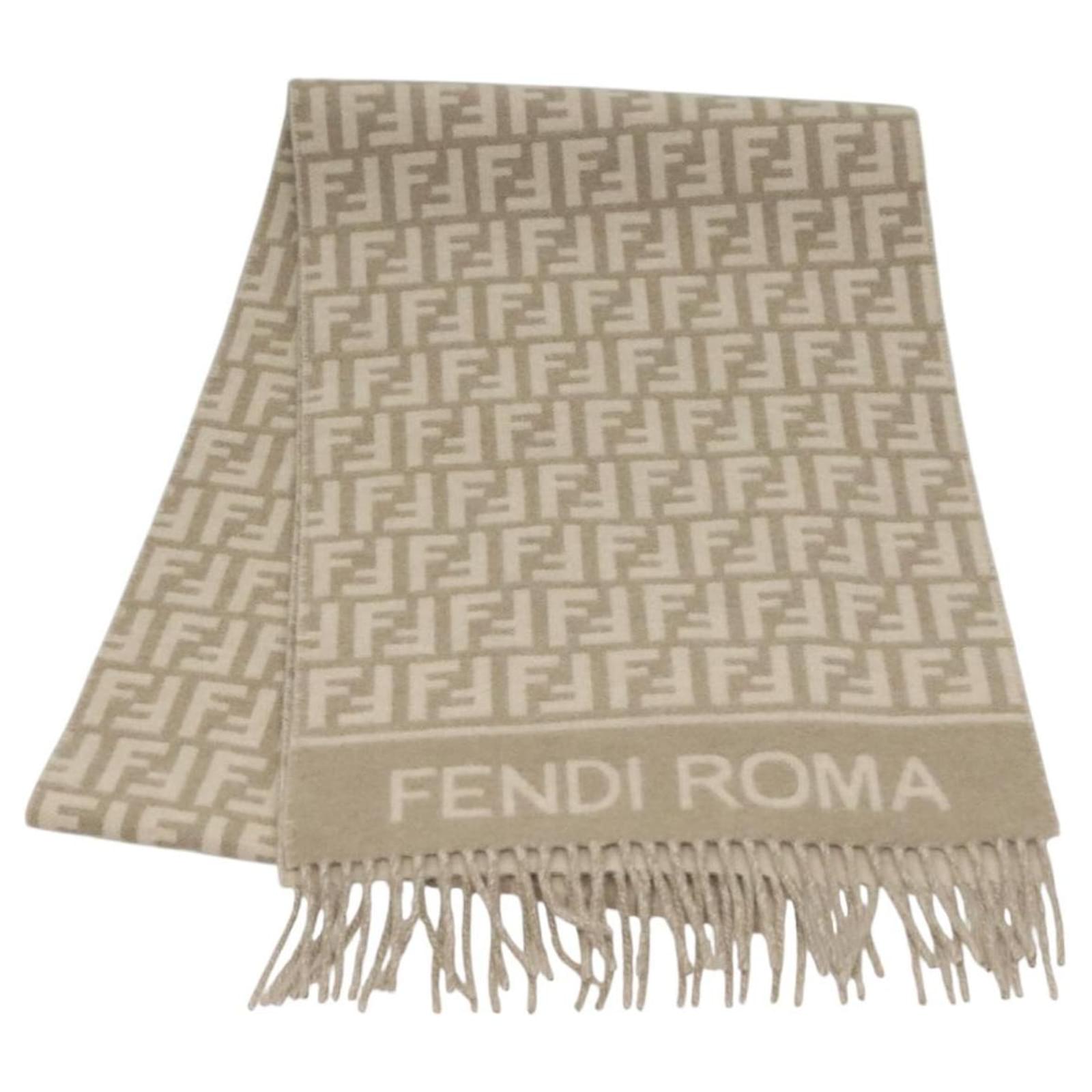 FENDI Zucca Canvas Scarf Wool Beige Auth am8770 ref.2420265 - Joli