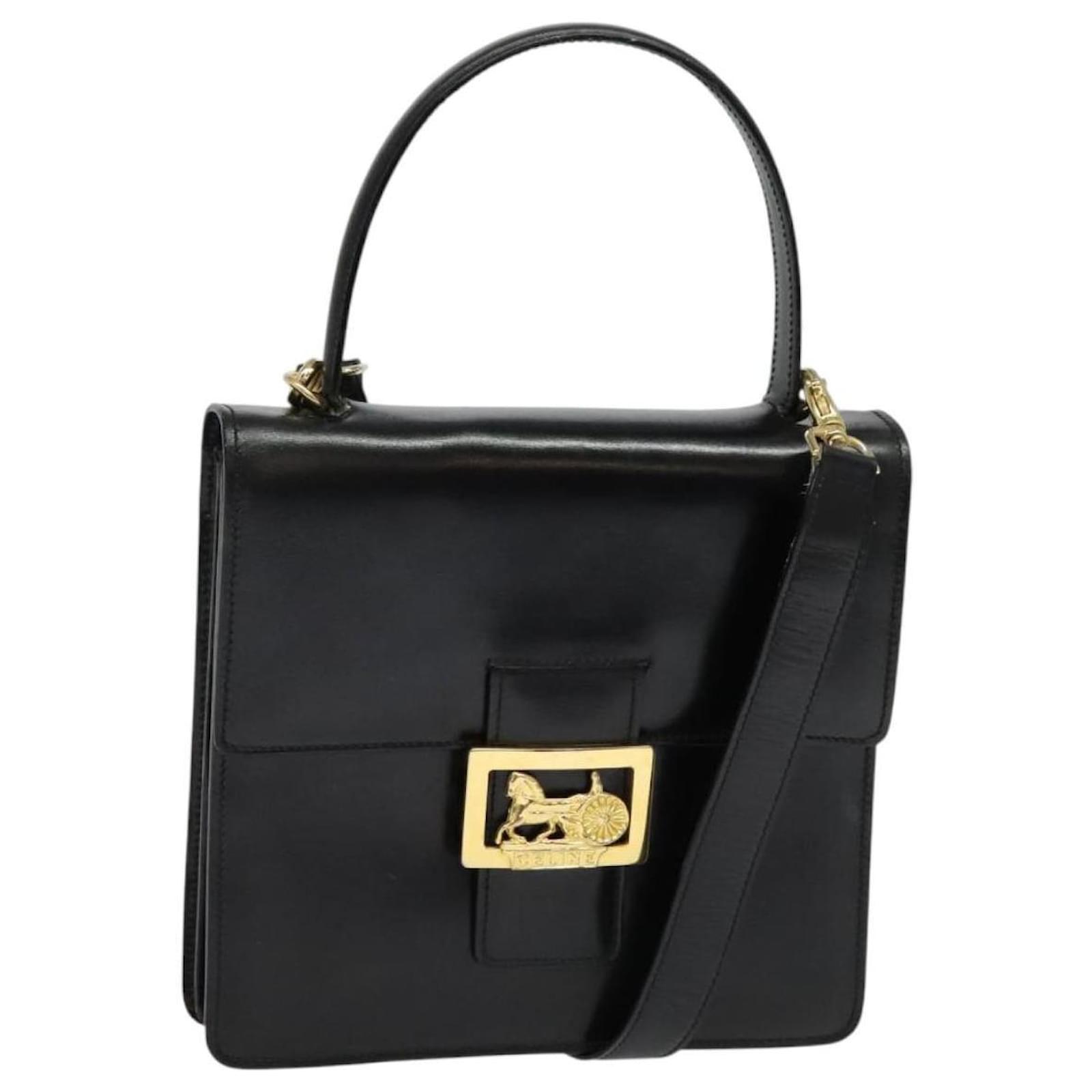 Céline CELINE Hand Bag Leather 2way Black Gold Auth sw1250 Céline CELINE Hand Bag Leather 2way Black Gold Auth sw1250
