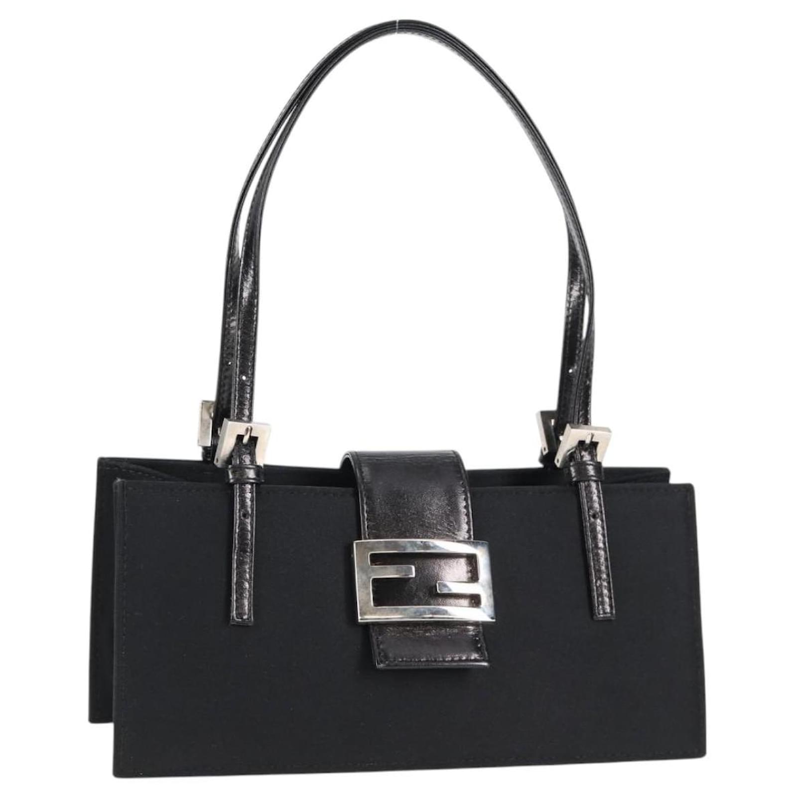 FENDI Shoulder Bag Nylon Black Silver Auth 134235V Silvery ref