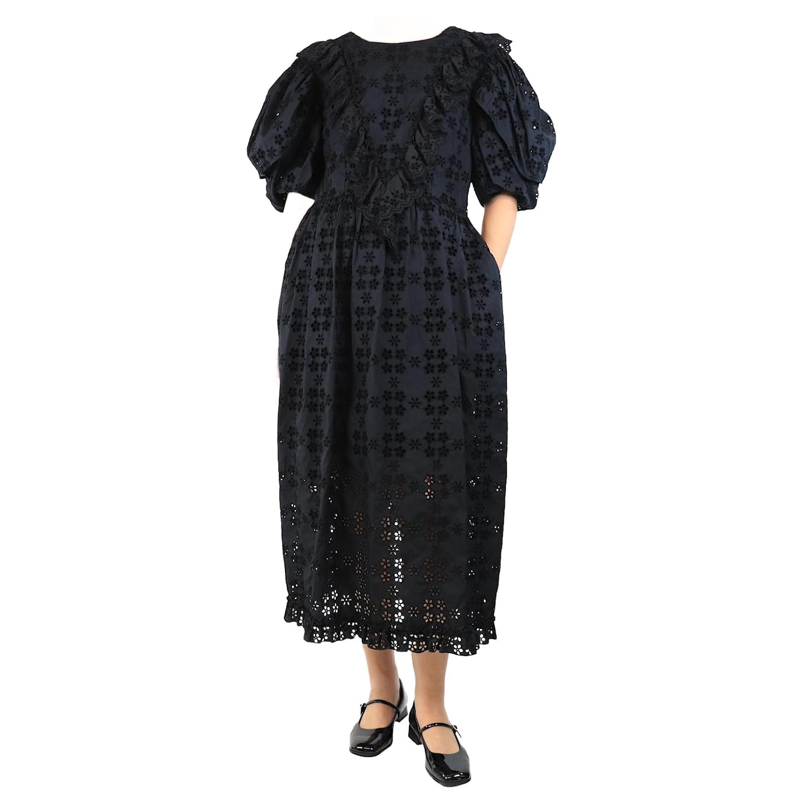 Simone Rocha Black broderie-anglaise midi dress - size UK 12 ref