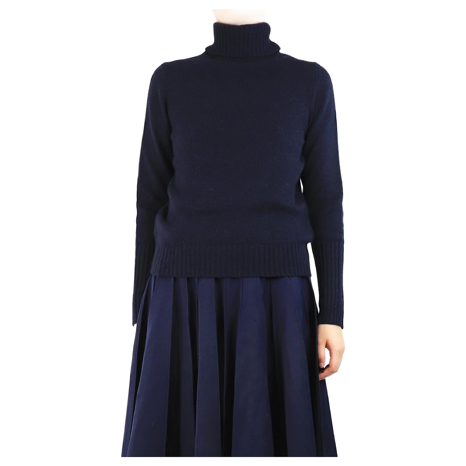 Allude Maglione in cashmere blu navy con collo alto taglia UK 10