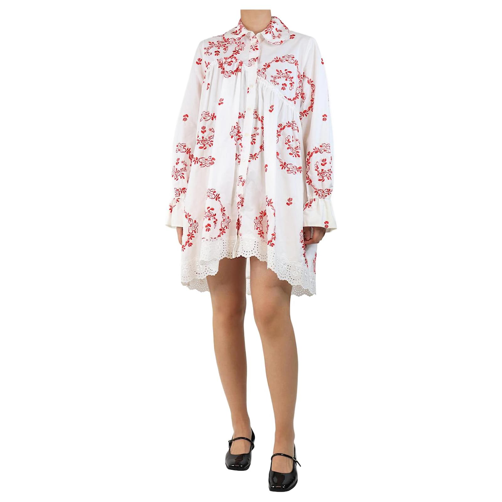 Simone Rocha White and red floral embroidered shirt dress - size UK 10  Cotton ref.JC2420607 (Sold)