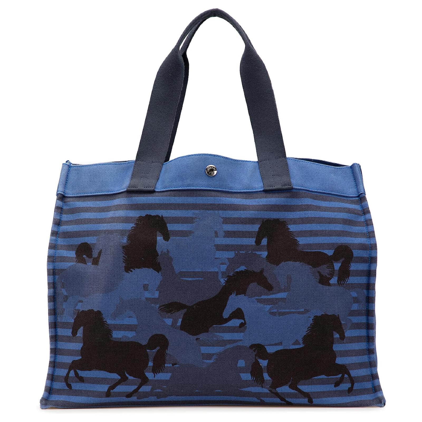 Hermès Blue Toile Chevaux En Camouflage Beach Tote Cloth