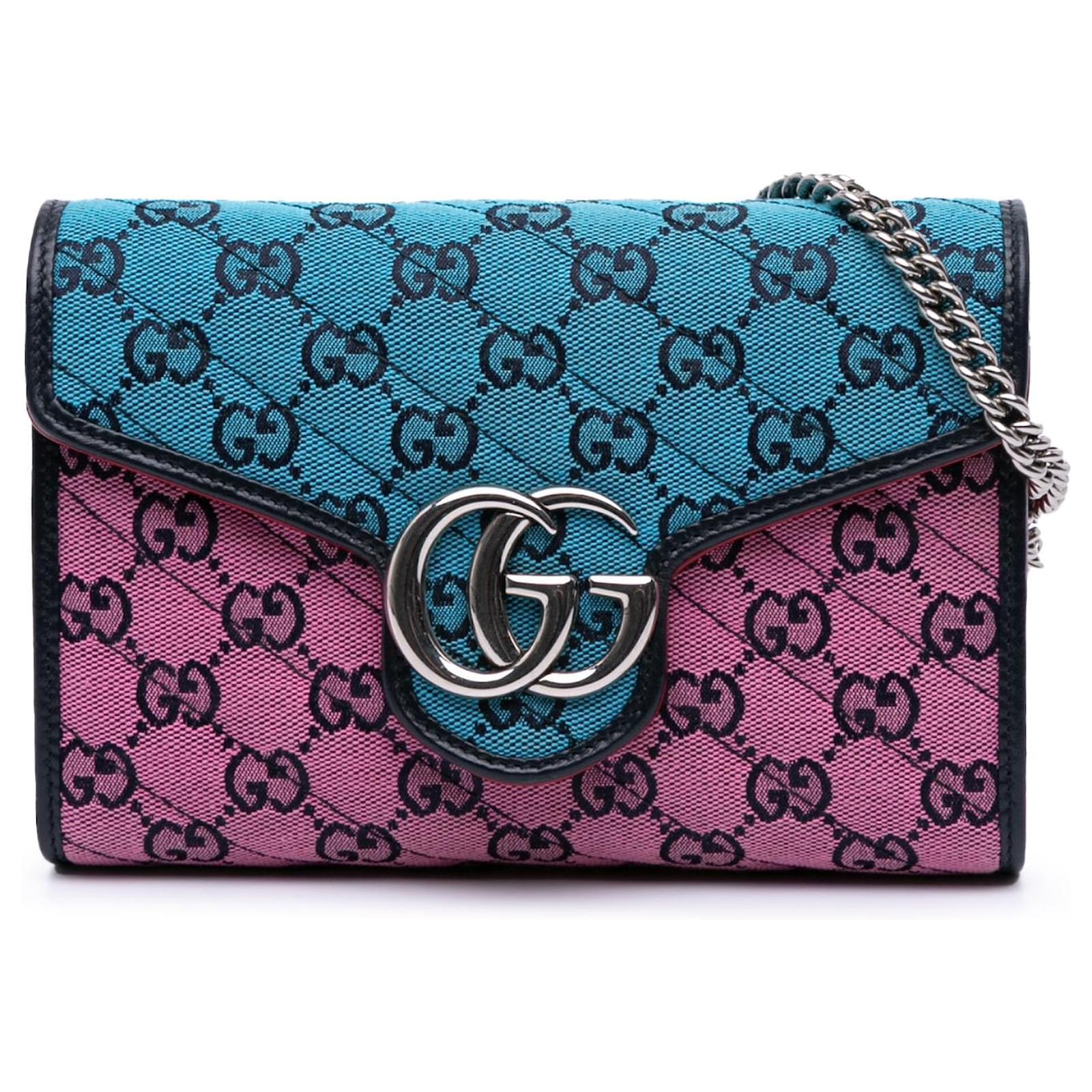 Gucci Pink GG Marmont Matelasse Diagonal Canvas Chain Wallet Cloth