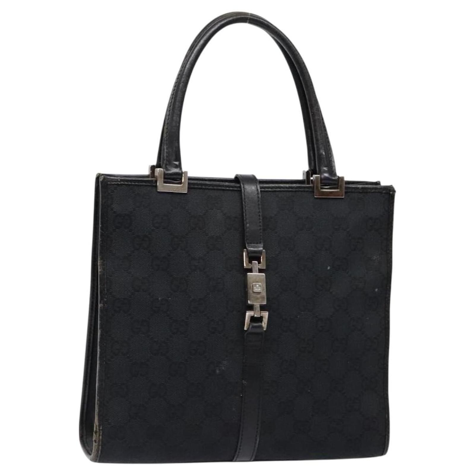GUCCI GG Canvas Jackie Hand Bag Black Silver 002 1065 3444