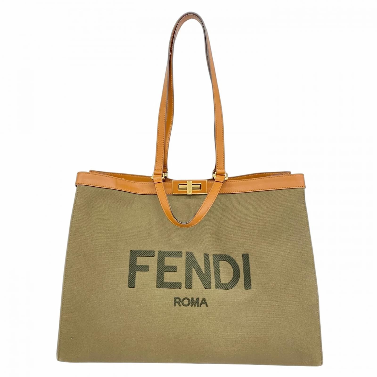 Fendi Peekaboo X Tote Canvas Tasche Braun Khaki Leinwand ref