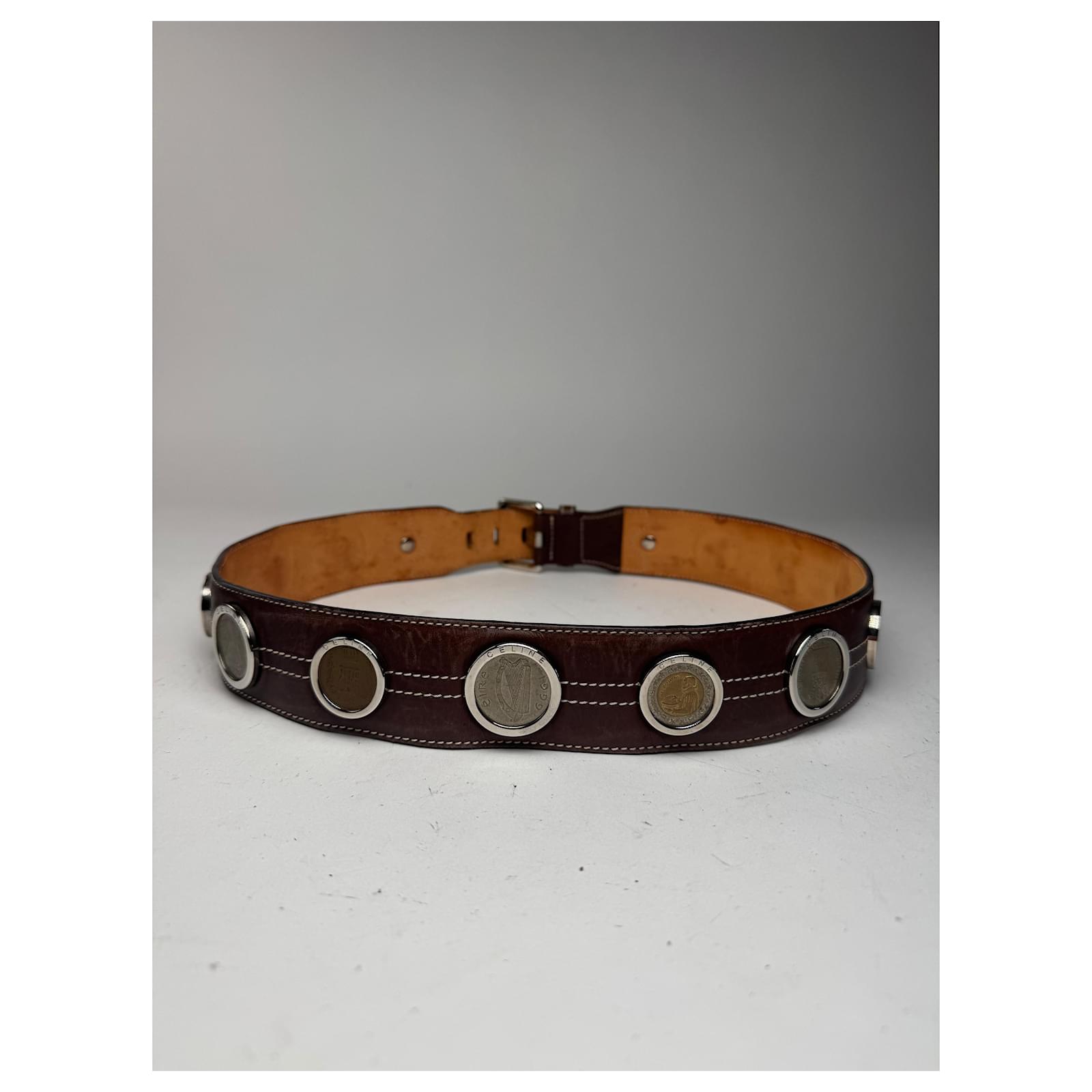 Céline Vintage Celine Paris Metal / Leather coin application belt