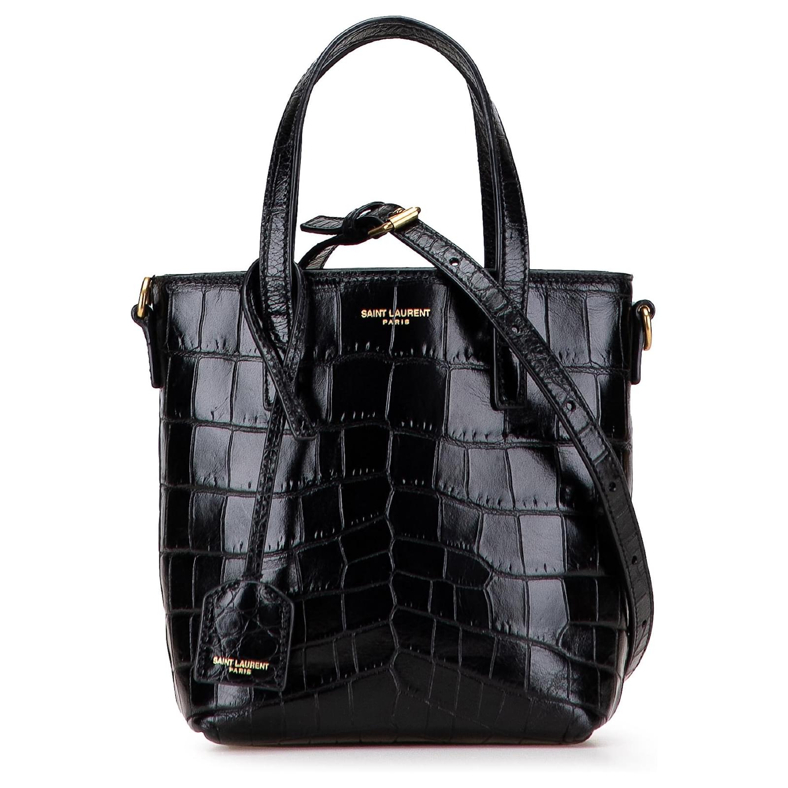 Sac de shopping mini toy en cuir embossé noir Saint Laurent Veau