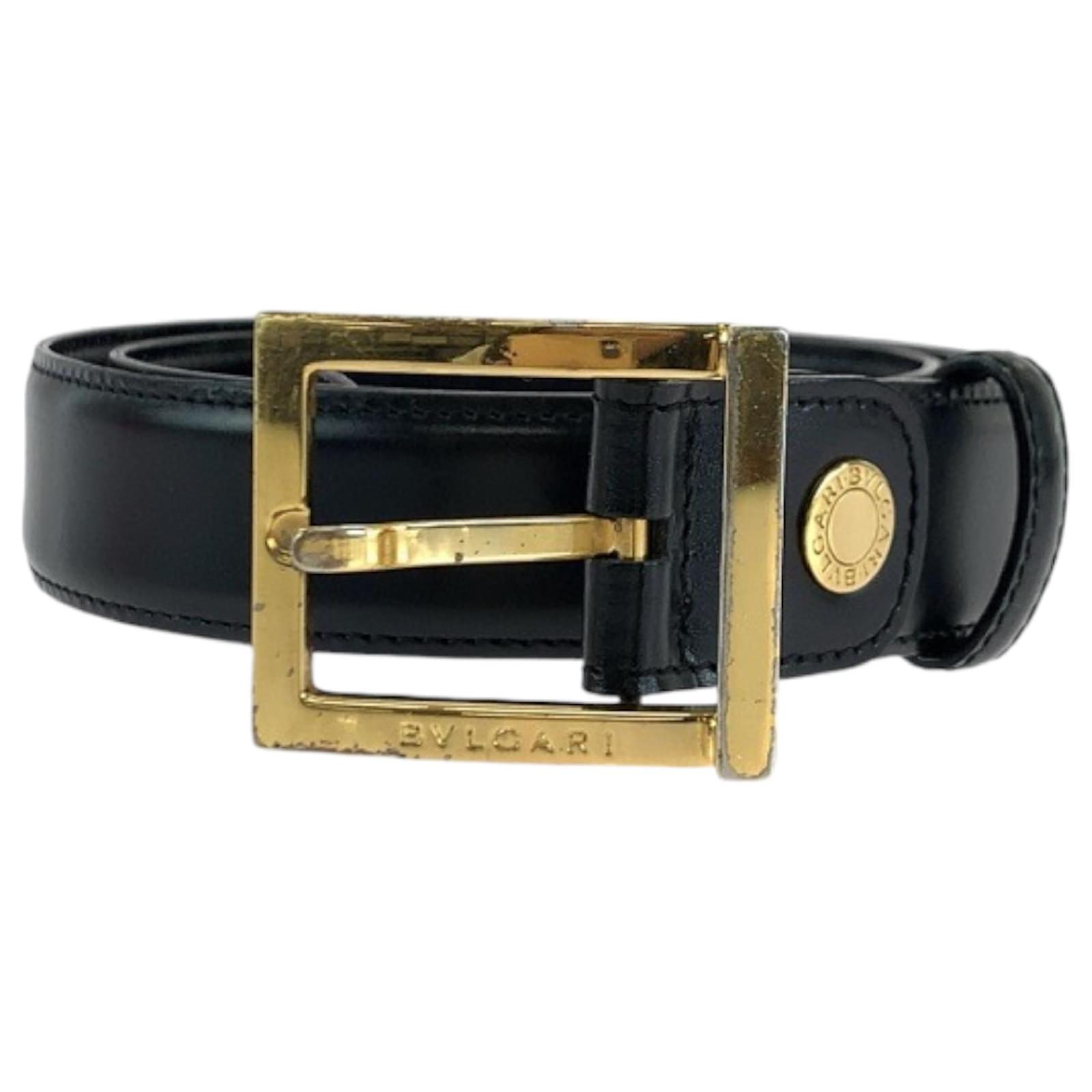 Bulgari Bvlgari Black Leather Belt with Gold Hardware Golden ref
