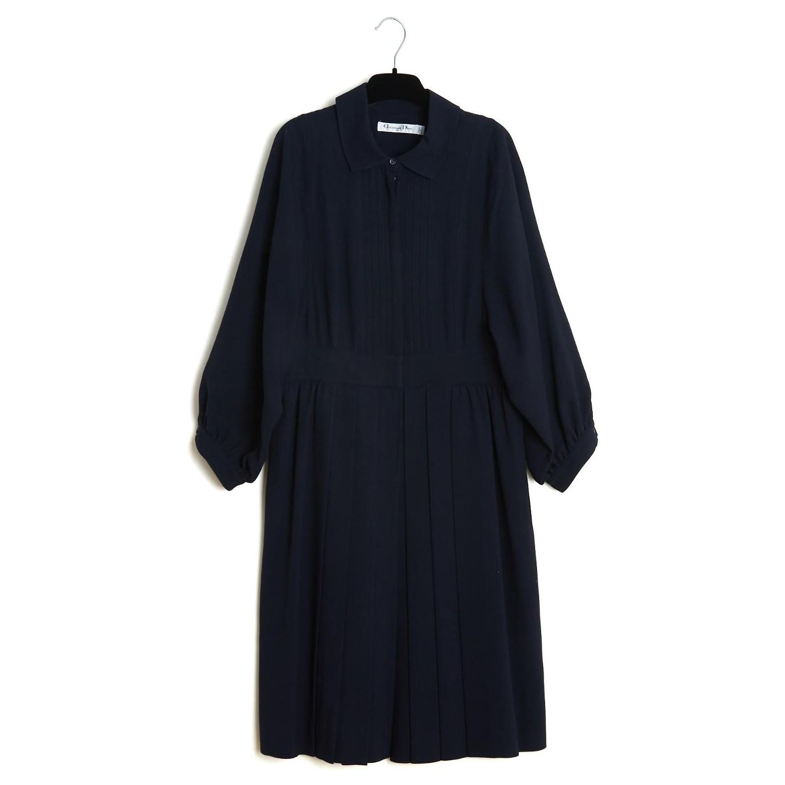 dior navy blue dress Christian 2017 Wool Pleated FR42 Chiuri UK14 US12 Navy ref.2425896 Priya Royal Blue Draping Full Size Medals Crafted in ecru technical Color:As Photo( Burgundy without veil)