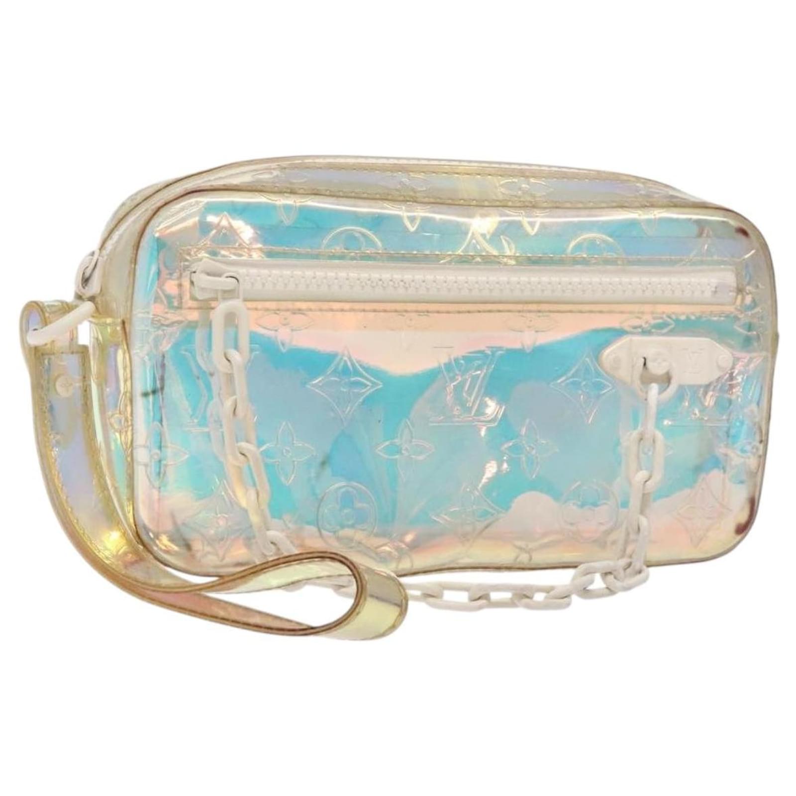 LOUIS VUITTON Monogram Prism Pochette Volga Clutch Bag Silver