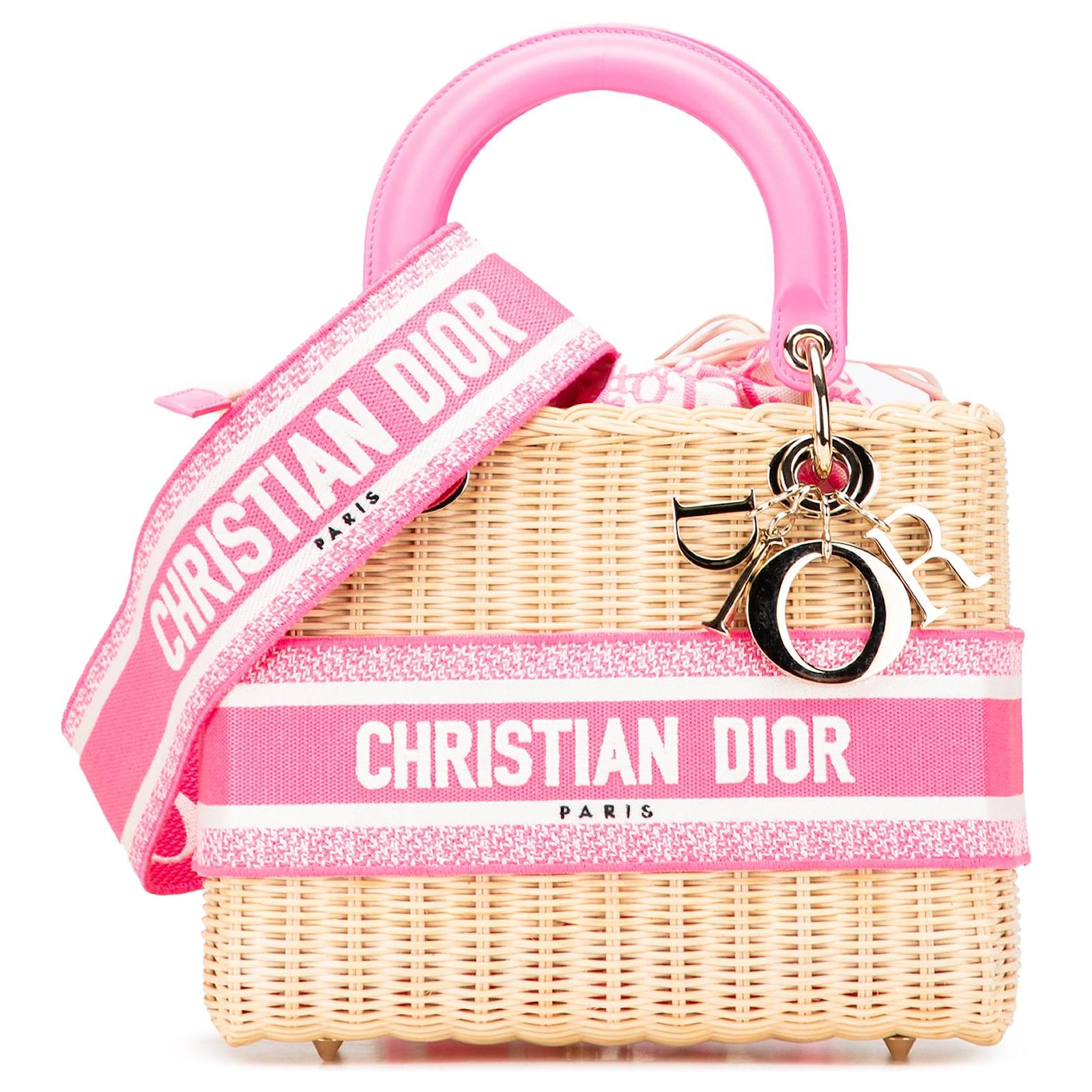 Dior Marron Moyen Oblique Wicker Lady Dior Paille Beige ref