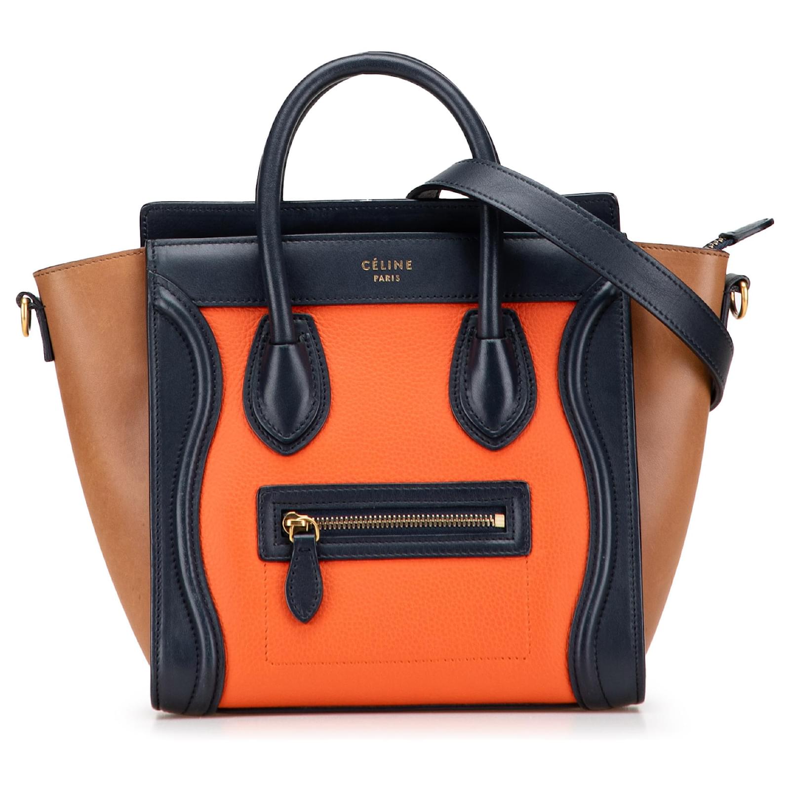 Céline Celine Orange Nano Tricolor Leather Luggage Tote Pony-style
