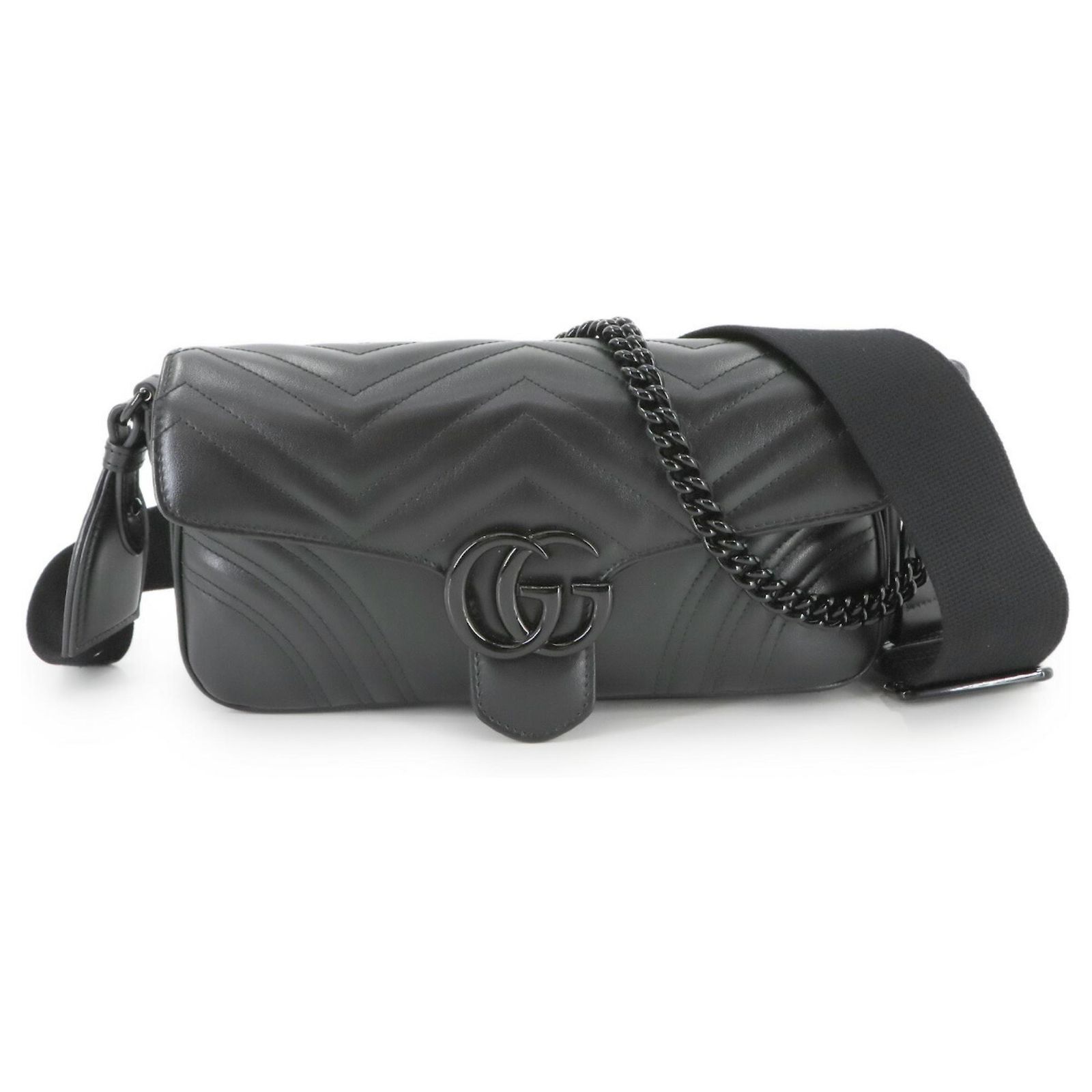 Gucci GG Marmont Quilted 2-Way Shoulder Bag Black Leather ref 