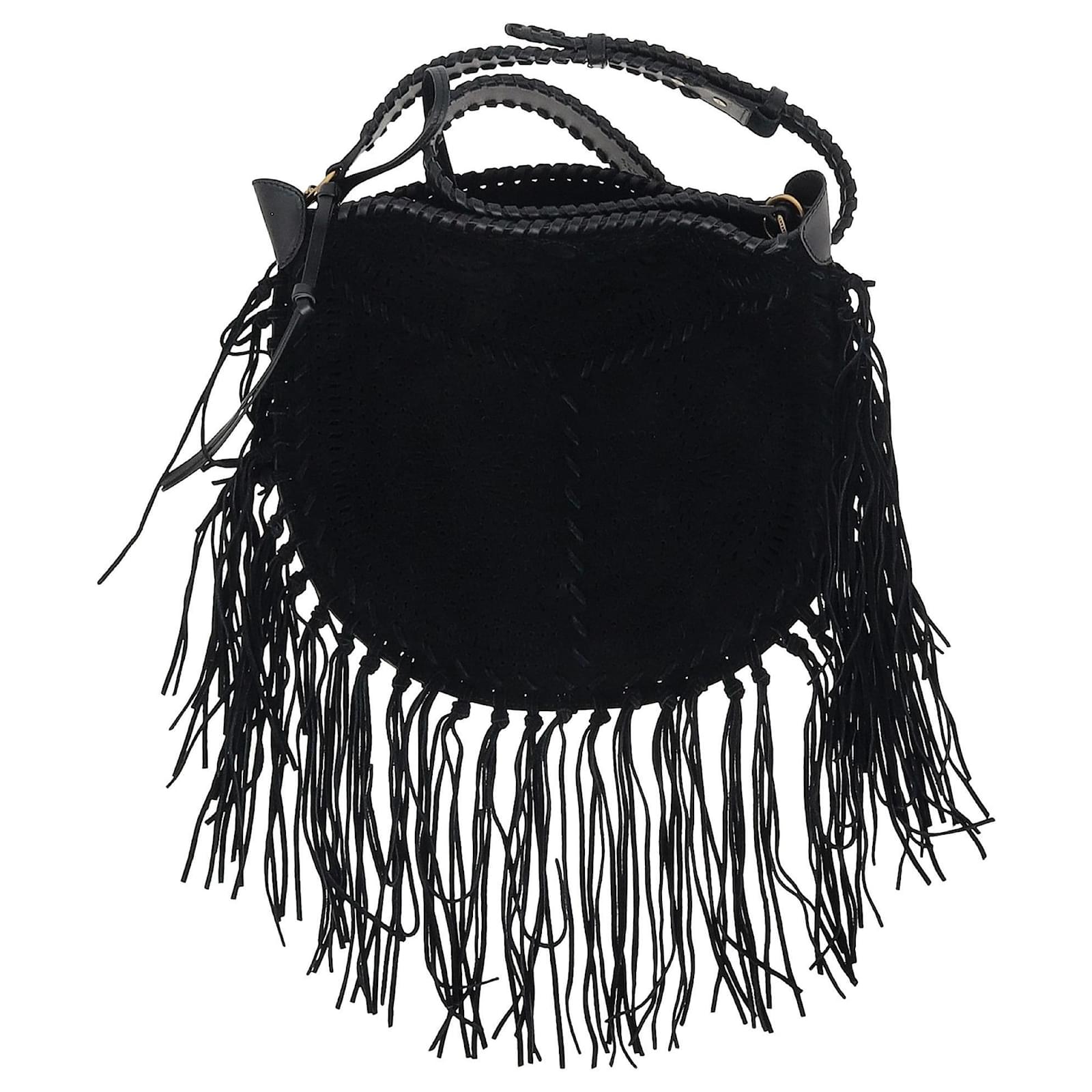 Isabel Marant Oskan Fransen-Schultertasche mit Pouch aus schwarzem