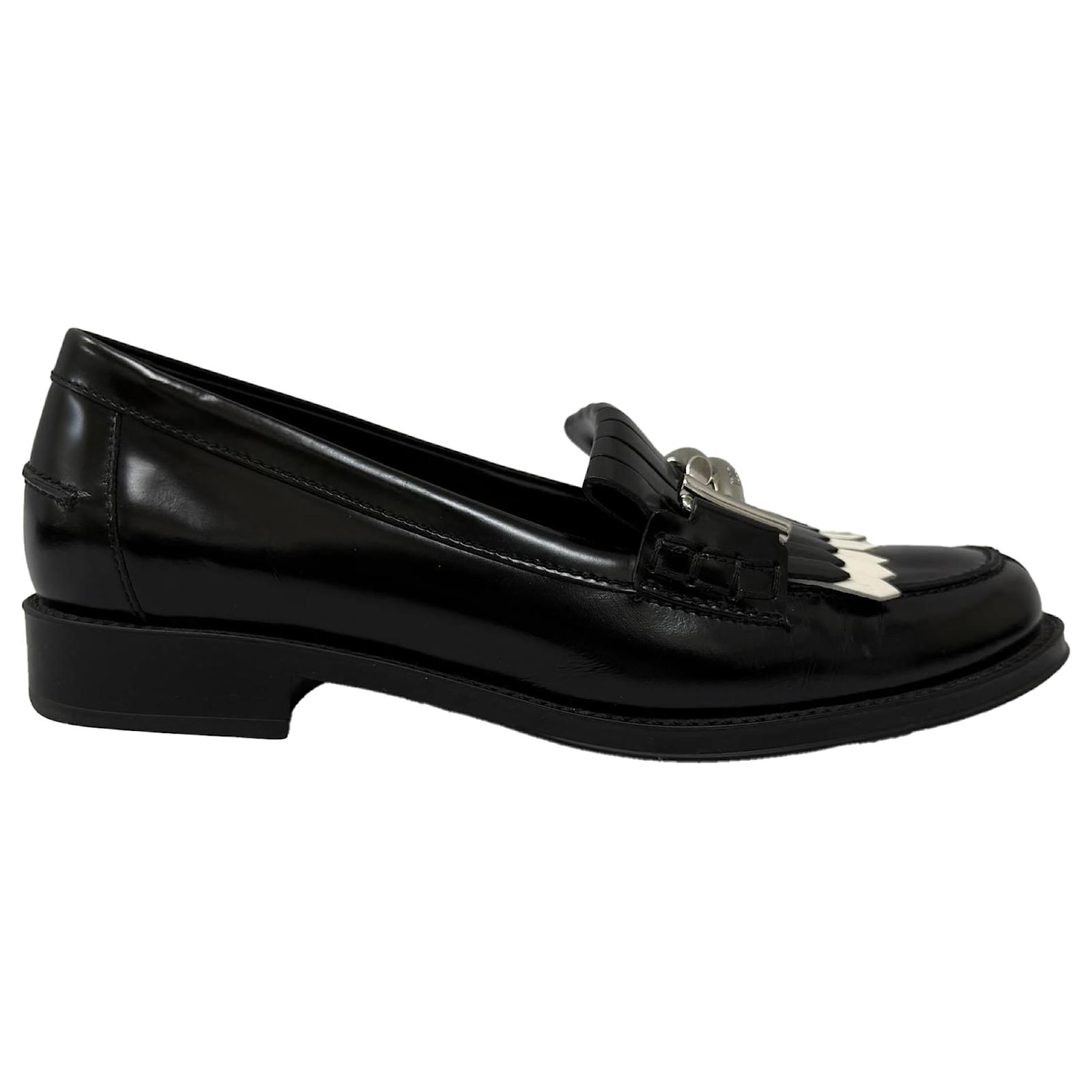 Mocassins à franges Double T Gommino Tod's en cuir noir ref