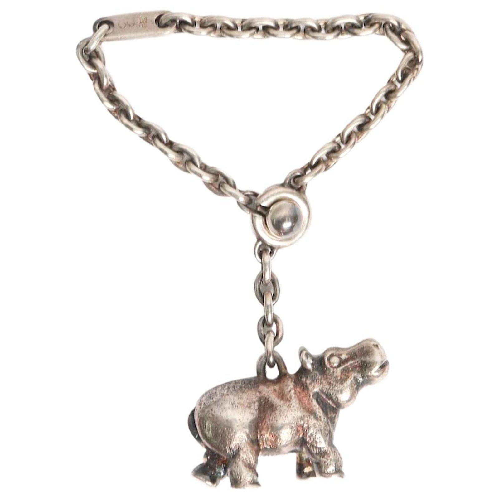 Porte-clés Hermès Hippopotame En Argent Sterling #2825 - Occasion Excellent état