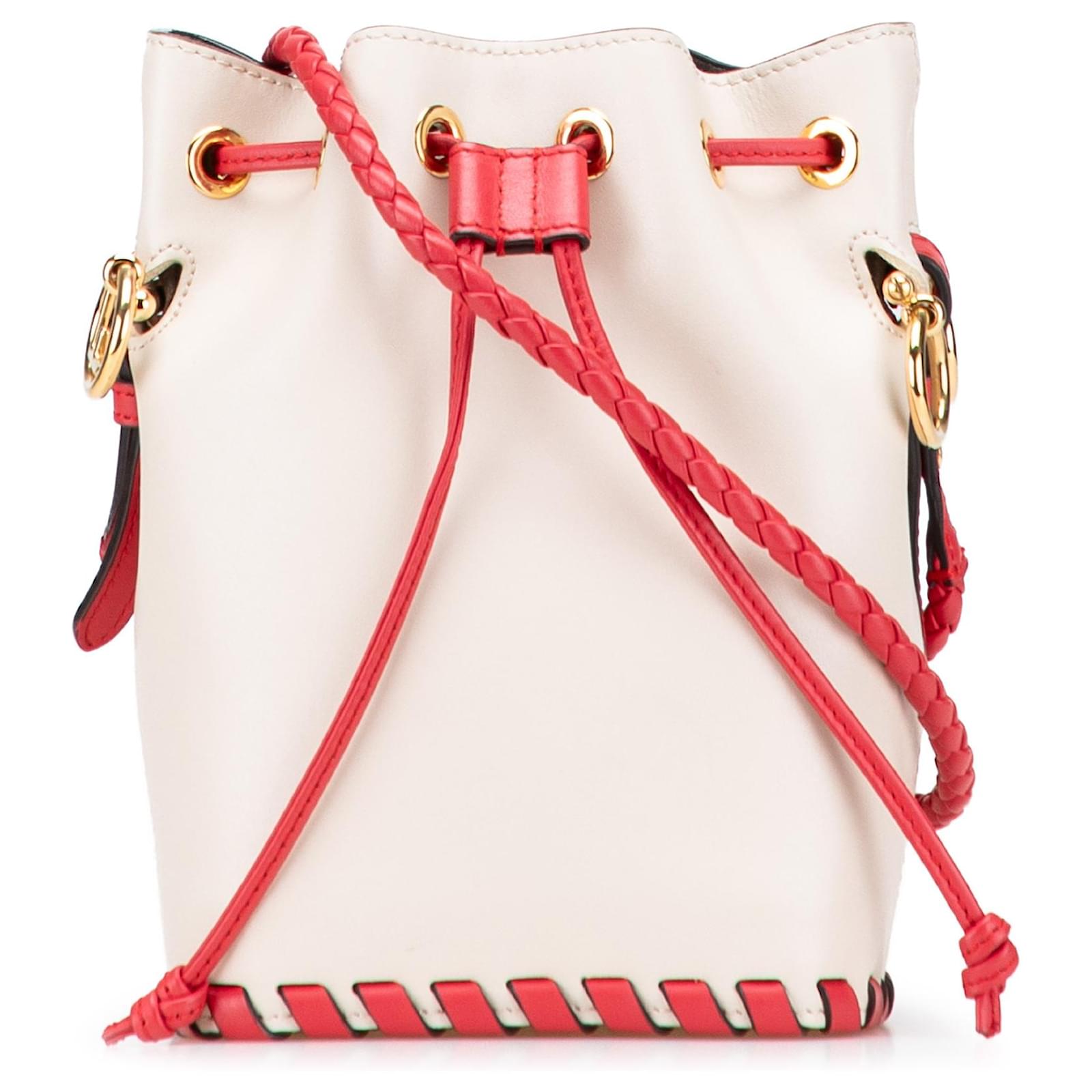 Fendi Brown Mini Leather Whipstitch Mon Tresor Bucket Bag Beige