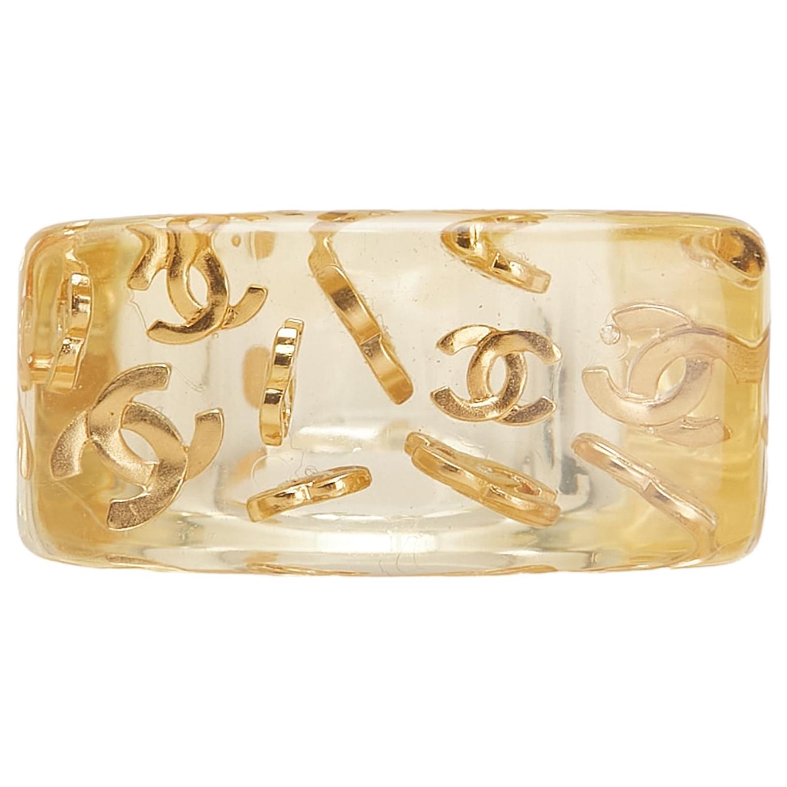 Chanel Gold CC Acrylic and Gold Plated Logo Ring Golden Plastic