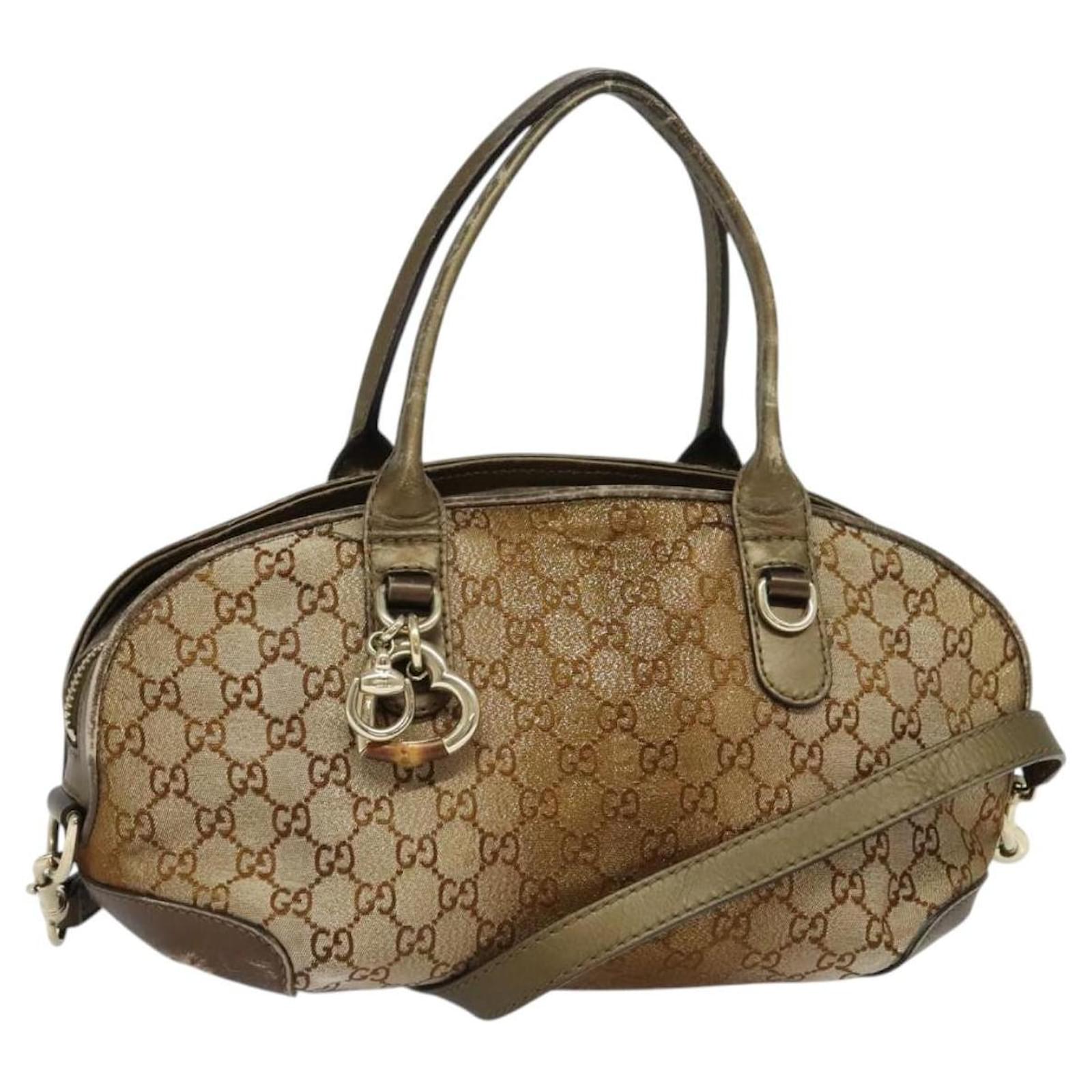 GUCCI Heart Bit GG Canvas Hand Bag 2way Brown Gold 269955 Auth