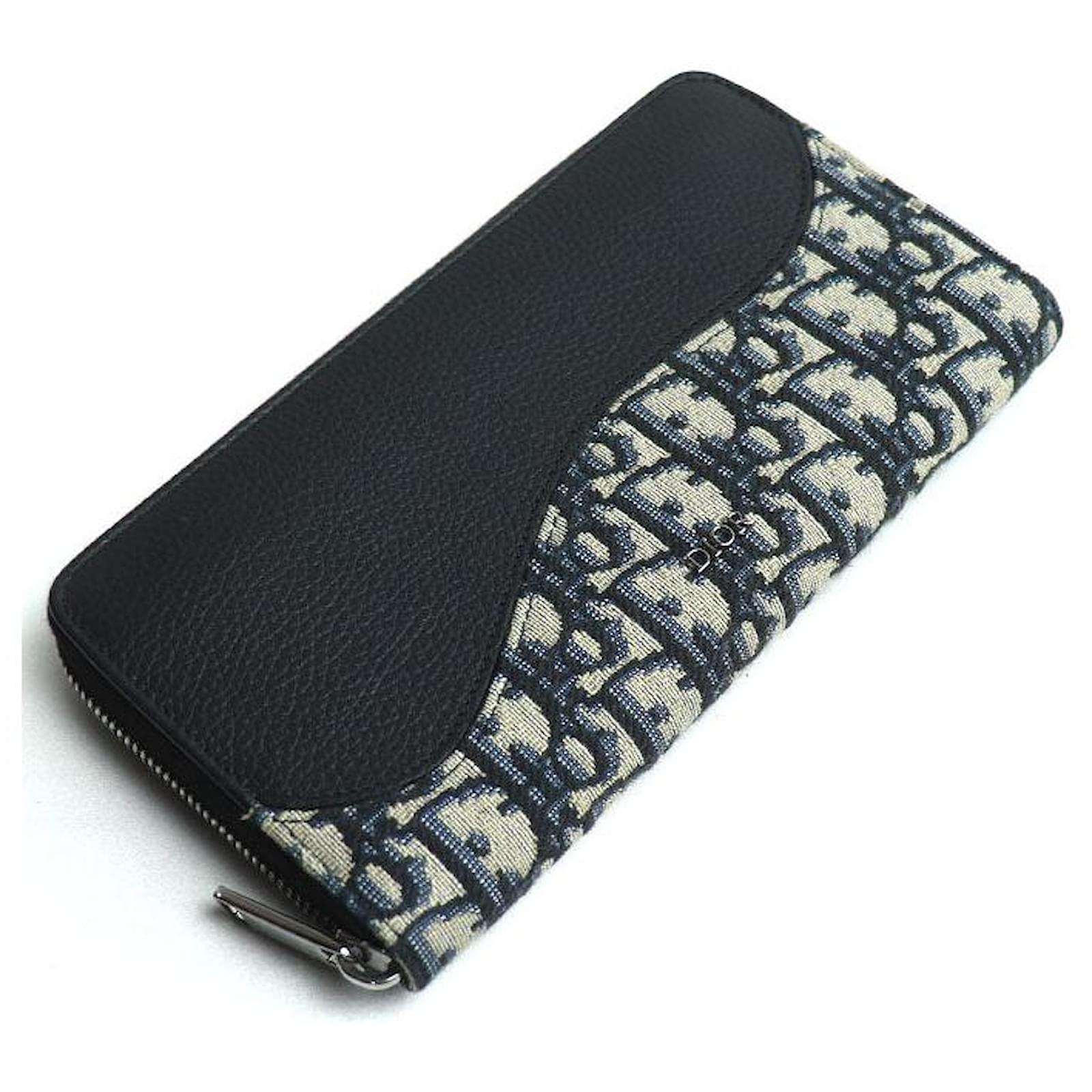 Langer Reißverschluss-Wallet aus Dior Oblique-Jacquard Blau