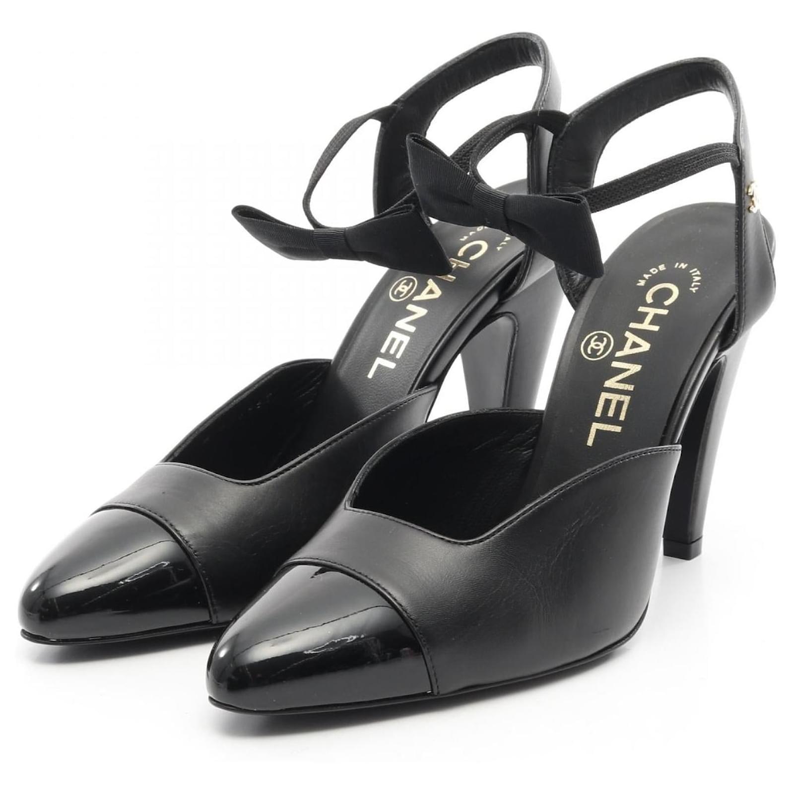 靴 CHANEL Backside Coco Mark Patent Pumps Chanel Coco Mark Ribbon Leather Patent Leather Pumps Black